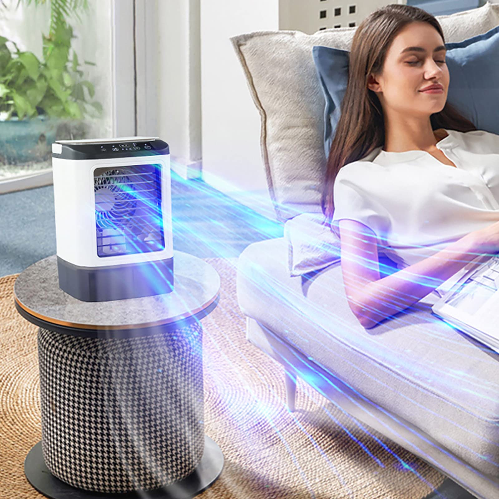 Portable USB Air Conditioner - 3 Speed Evaporative Air Cooler with 900ML Water Tank & Humidifier for Home, Office, Bedroom - Stay Cool in Small Spaces & Improve Air Quality