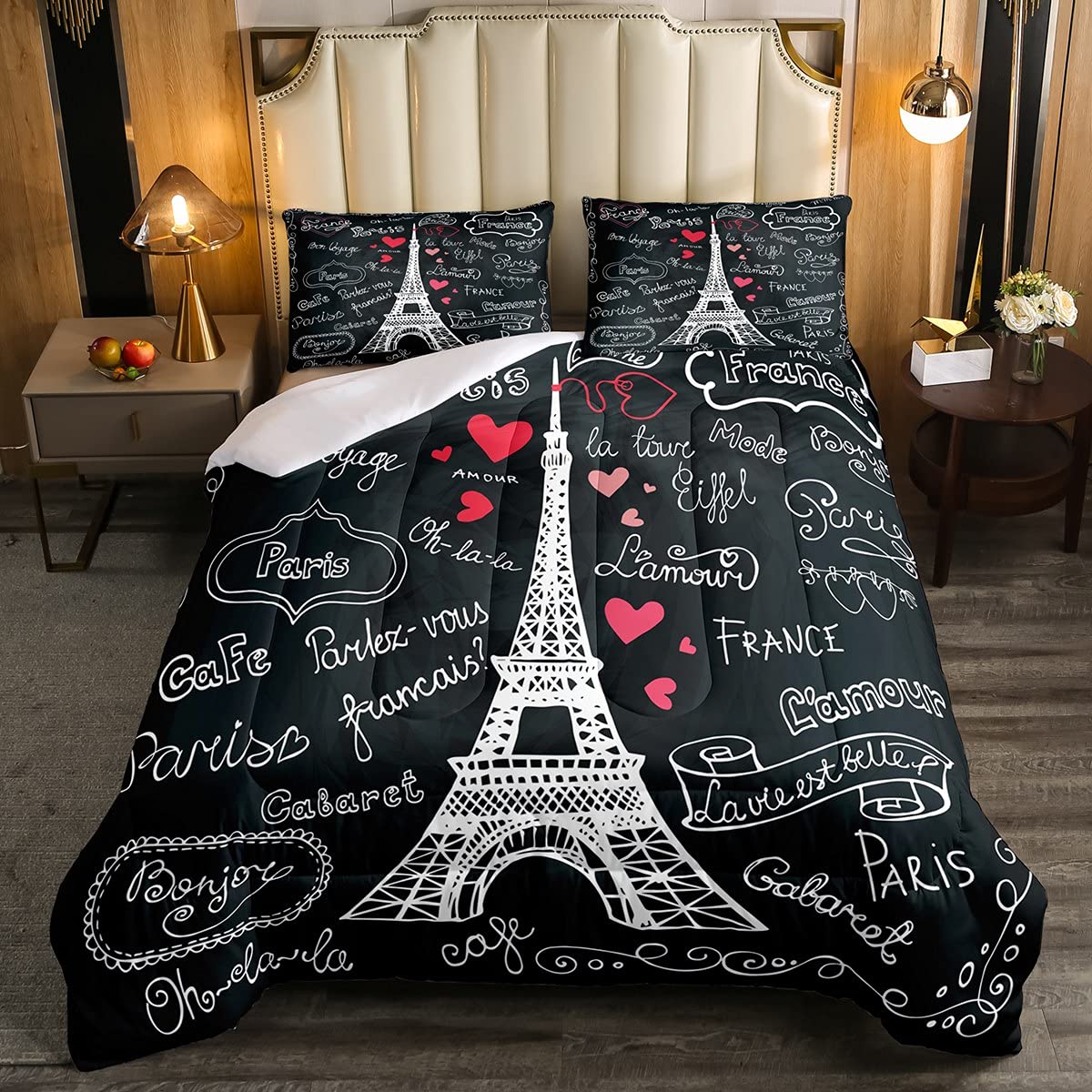 Erosebridal Eiffel Tower Comforter Set - Twin Size French Style Bedding with White & Black Parisian Print | Soft Lightweight Down Alternative Duvet Cover & Pillowcase | Perfect for Kids' Rooms, Dorm Decor & Paris-Themed Bedrooms