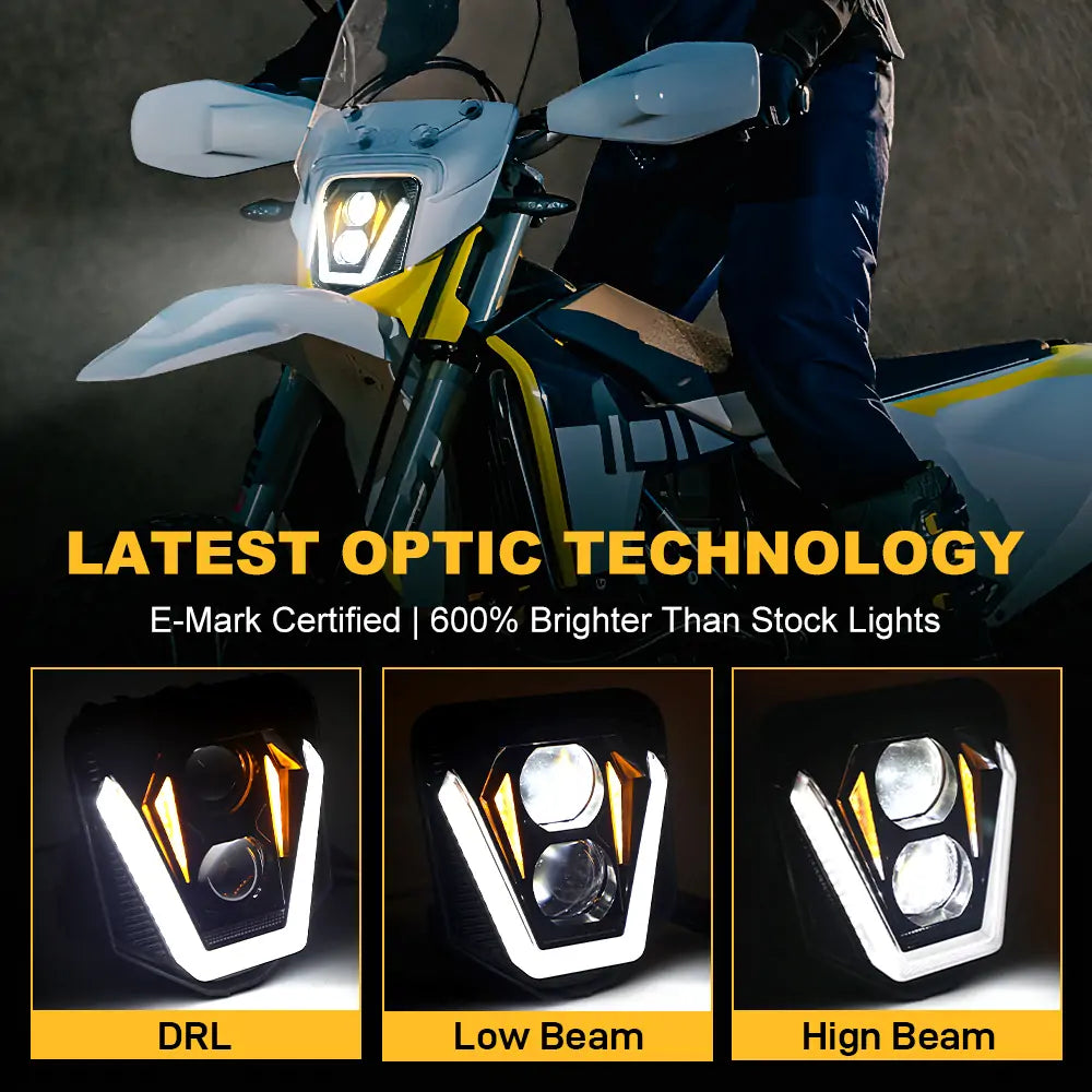 HUSQVARNA 300TE Motorcycle LED Headlight Assembly with Amber DRL - High Visibility Replacement for Off-Road & Night Riding