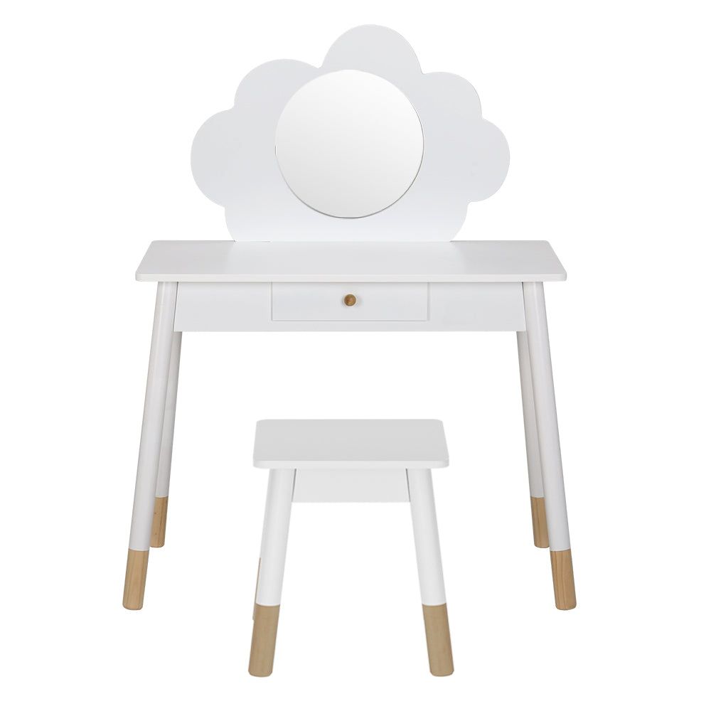 Keezi Kids Dressing Table Chair Set - Wooden Vanity Makeup Desk with Mirror and Drawers - Perfect for Girls Bedroom, Playroom & Pretend Play