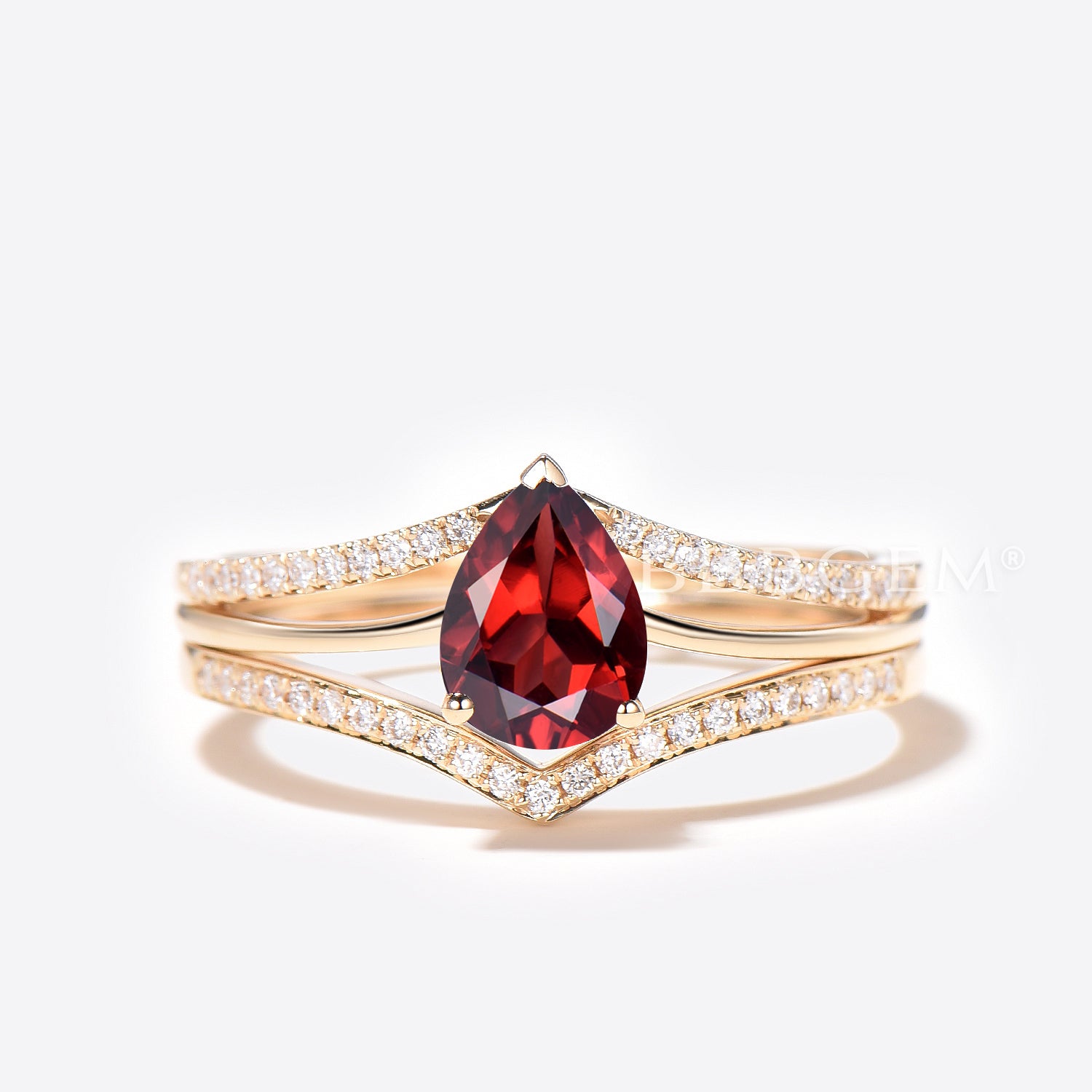 1.25CT Pear Cut Natural Garnet Split Shank Half Eternity Diamond Ring for Women - Perfect for Engagement, Anniversary & Special Occasions