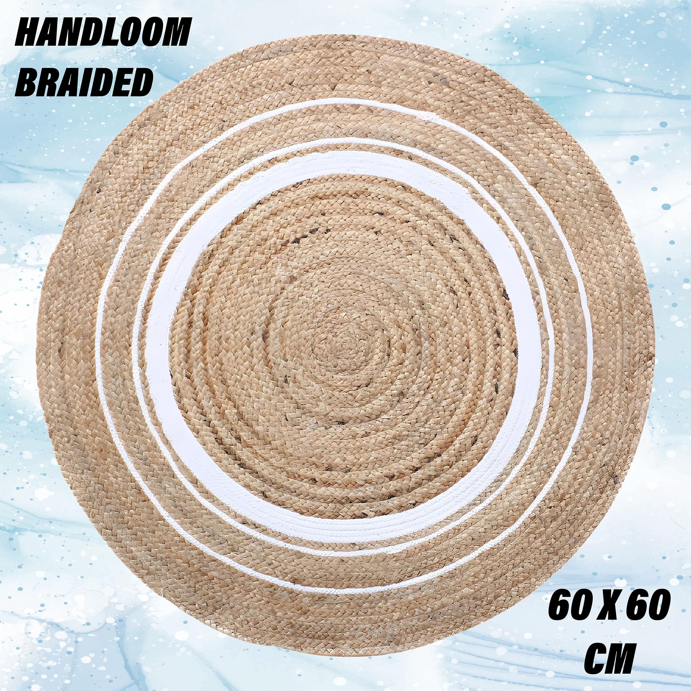 Kuber Industries Hand Woven Braided Jute Round Carpet Rug - 60x60 cm Spiral Design Natural Fiber Doormat for Bedroom, Living Room, Dining Room, Yoga & Meditation - Soft & Durable (White) | Perfect for Boho Home Decor, Entryway Floor Mat, Cozy Interior Accent