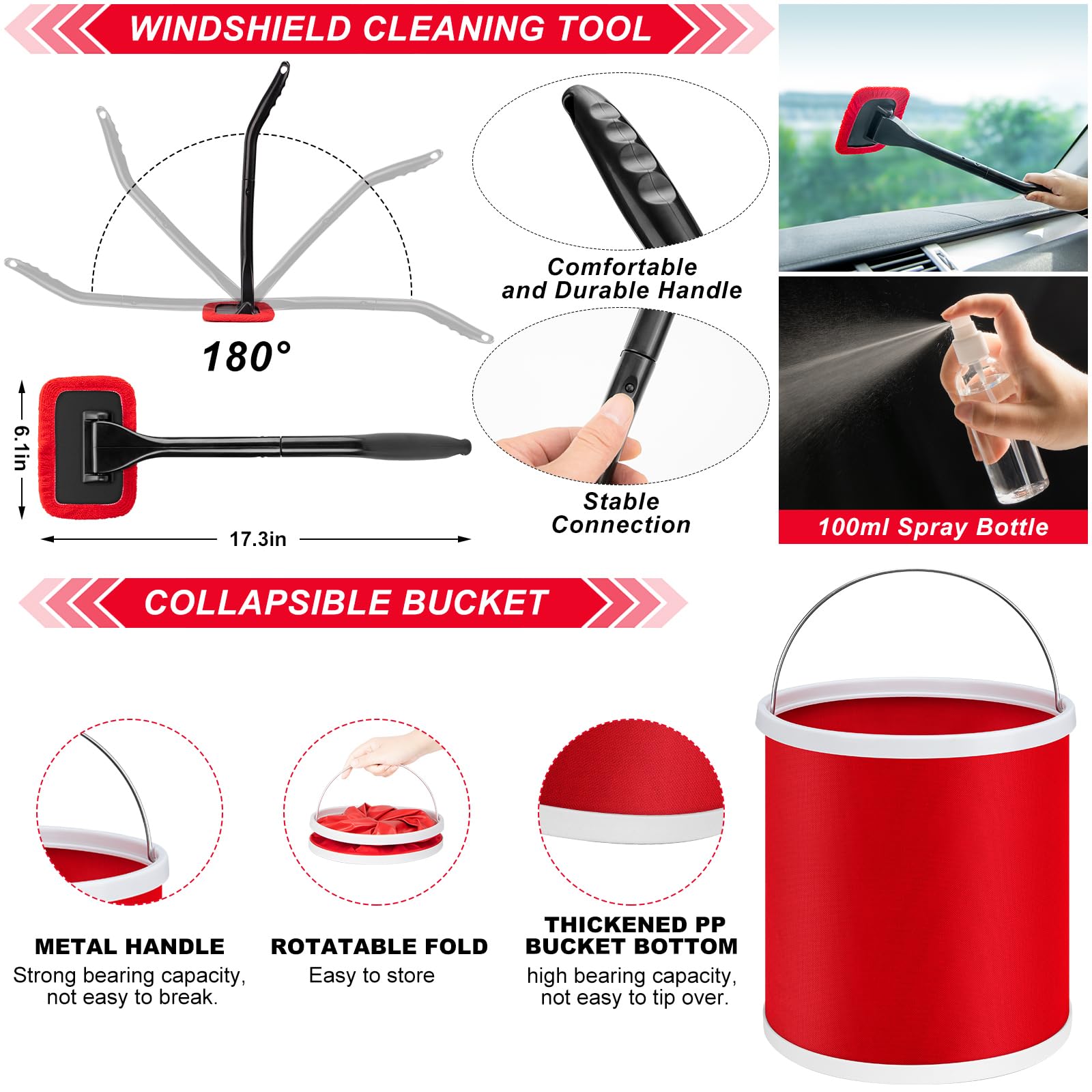 44Pcs Car Wash Cleaning Kit with Detailing Brushes, Car Vacuum Drill Brush Set, Collapsible Bucket, Windshield Cleaner, Tire Brush & Microfiber Towels - Complete Interior & Exterior Car Detailing Kit for DIY Auto Care, Vehicle Maintenance & Professional Detailing