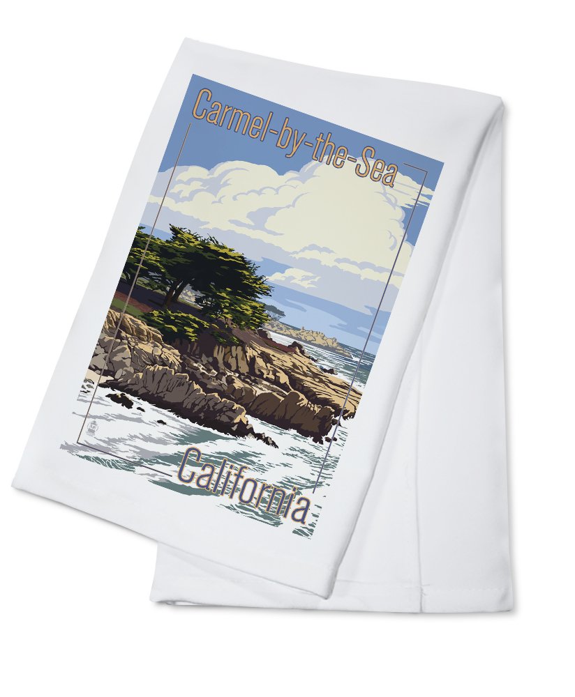 Carmel-by-The-Sea California Cypress Trees Cotton Tea Towel - 100% Cotton Decorative Hand Towel for Kitchen & Home Decor - Perfect for Dish Drying, Gift Giving & Coastal Themed Decor