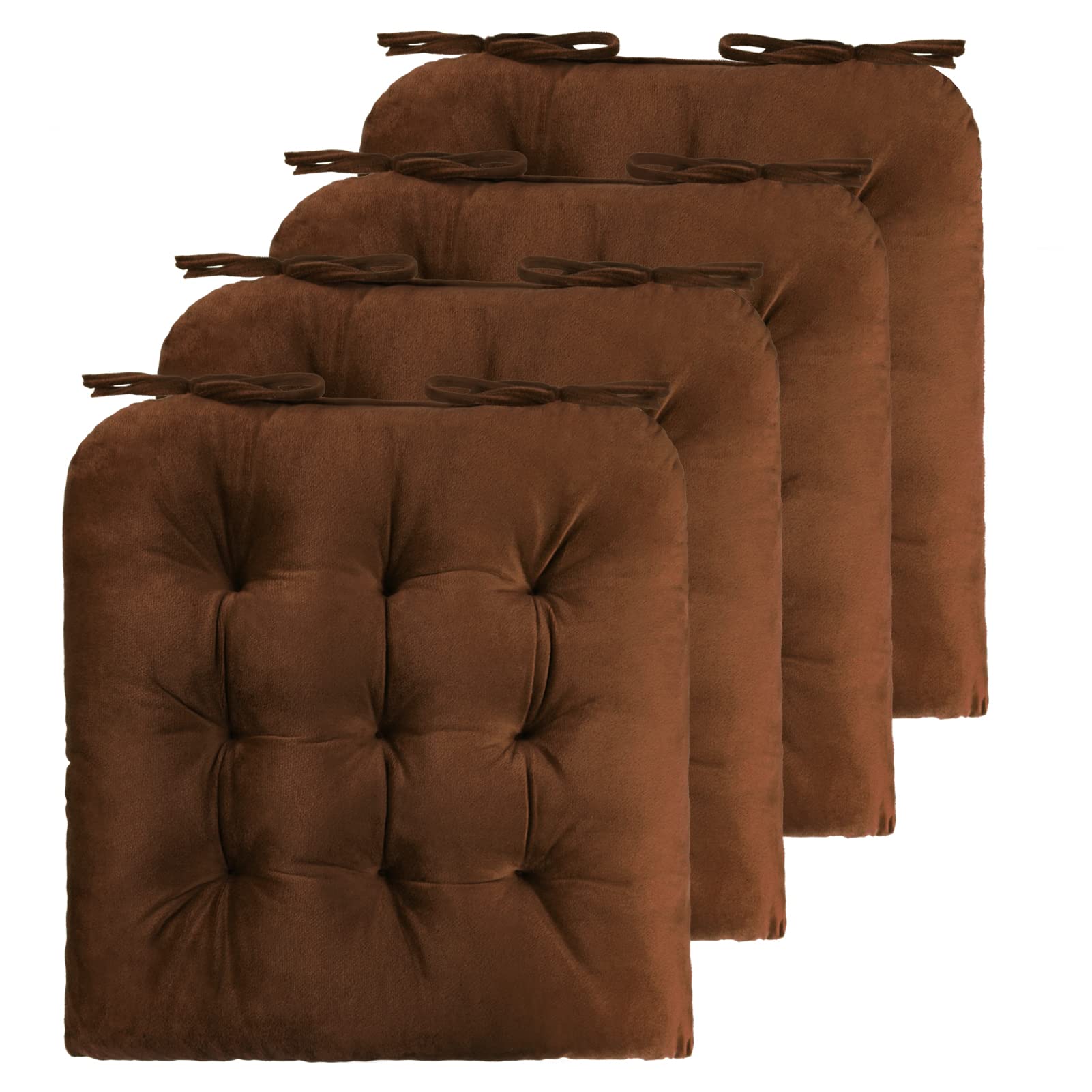 ELFJOY 4 Pack Tufted Square Chair Cushions with Ties for Dining & Office - Coffee Color