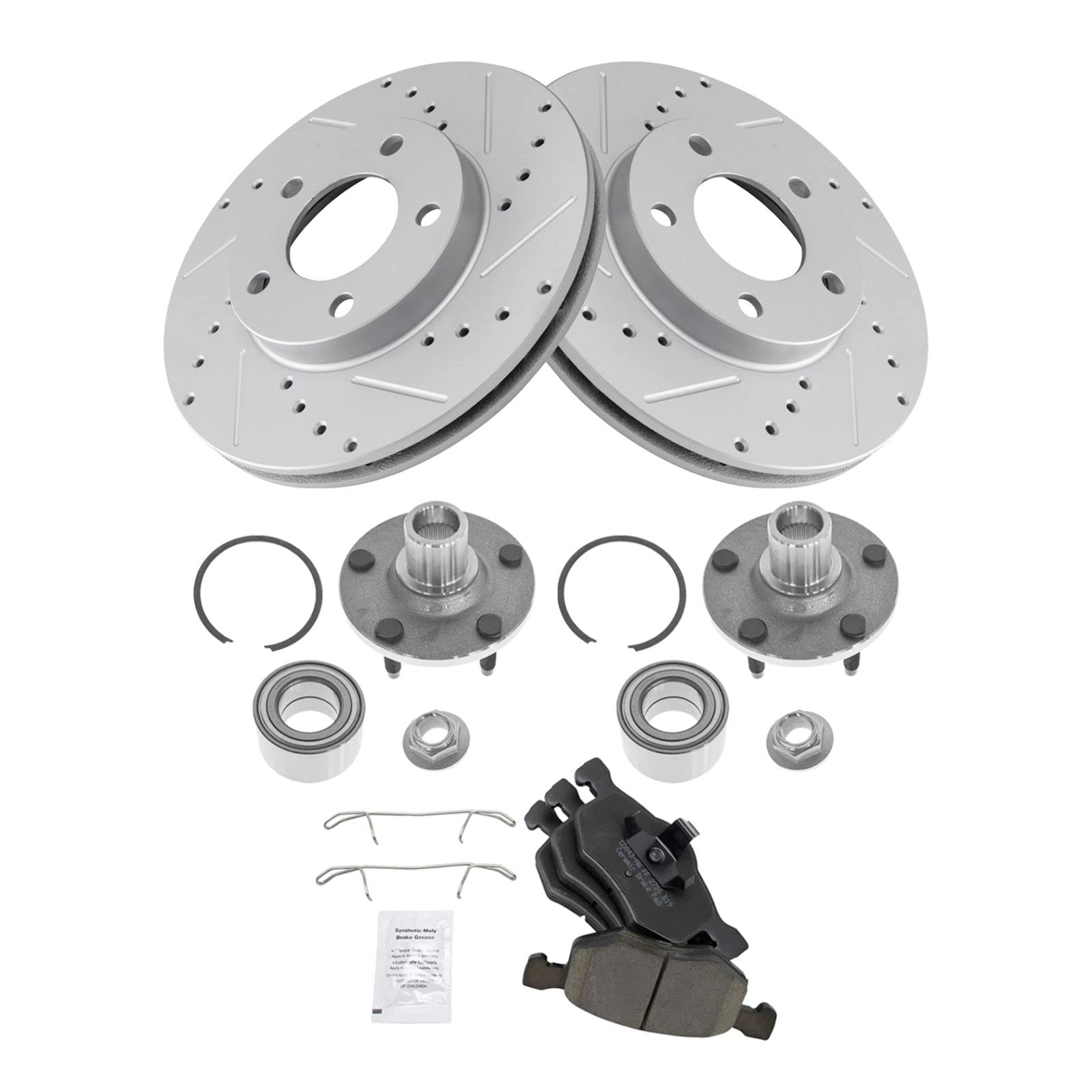 High-Performance Front Wheel Bearing & Hub Assembly with Ceramic Brake Pads & Rotors Kit - Compatible with Ford F150, F250, Mustang - Perfect for Off-Roading, Towing & Performance Driving