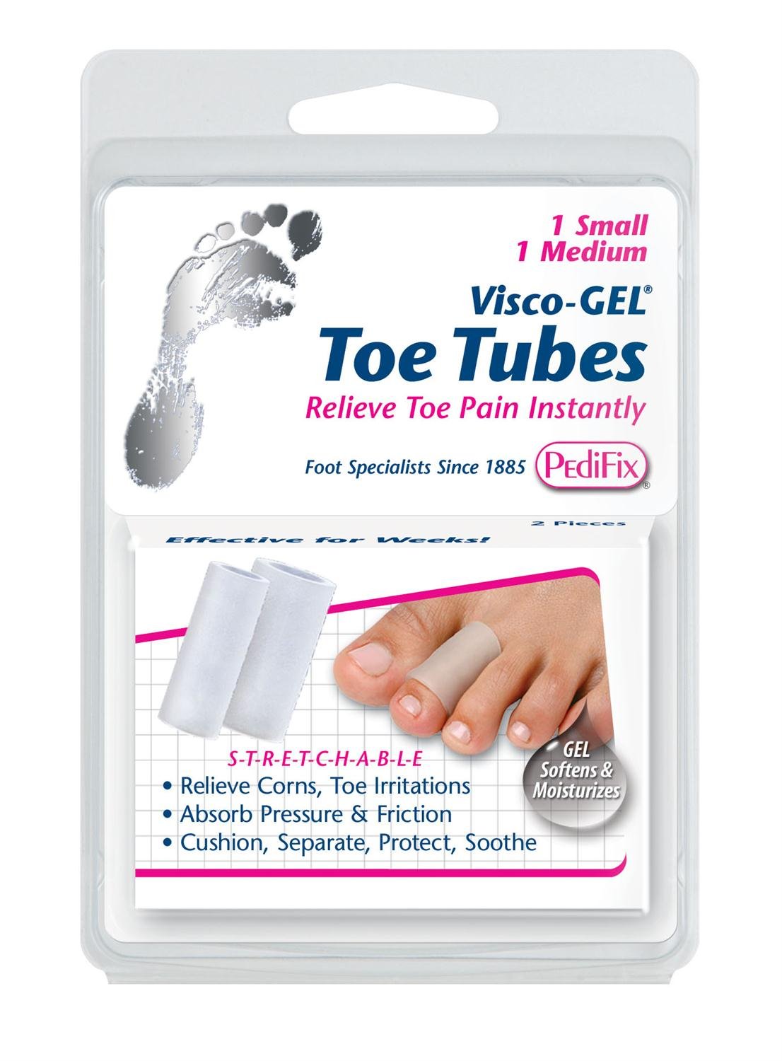 Pedifix Visco-gel All-Gel Toe & Finger Cushion Tubes for Pain Relief - Mixed Sizes, 4-Pack (2 Pairs) - Ideal for Bunions, Corns & Hammertoes Protection
