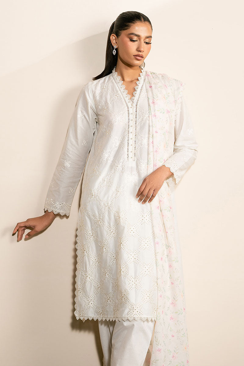 Ivory Glint 3-Piece Ethnic Outfit Set (Shirt, Trousers & Dupatta) - Elegant Traditional Wear for Weddings, Festivals & Special Occasions