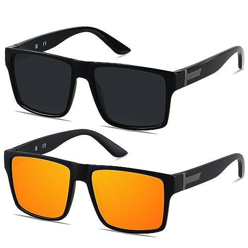 (2pack Polarized) Black + Mirrored Orange
