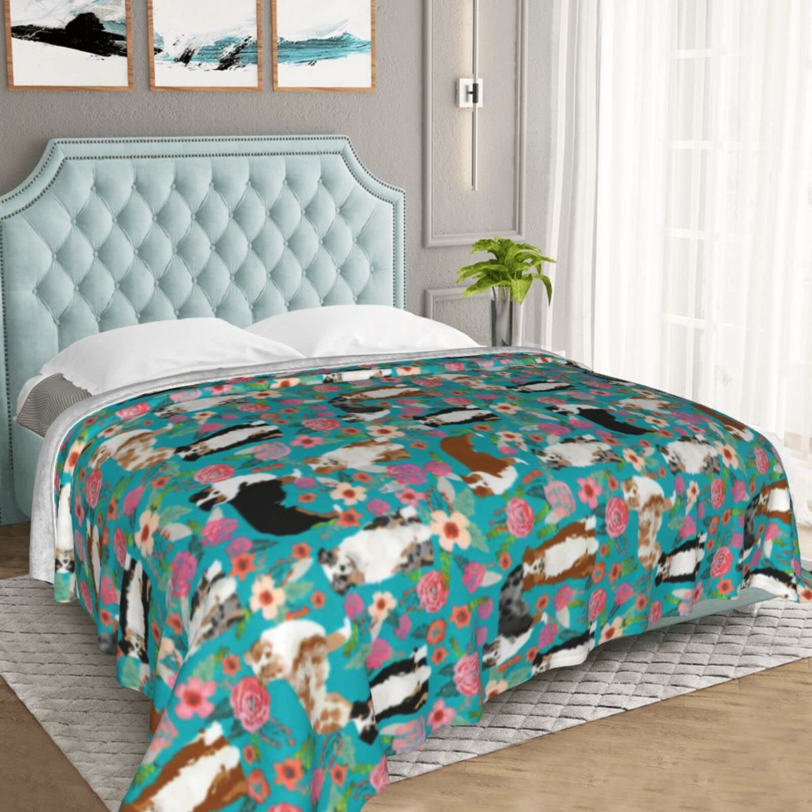Australian Shepherd Dogs Floral Throw Blanket | Ultra Soft Micro Fleece Blanket for Bed, Couch & Living Room | Cozy Home Decor for Adults & Pet Lovers | Perfect for Reading Nooks, Movie Nights & Cuddling with Pets