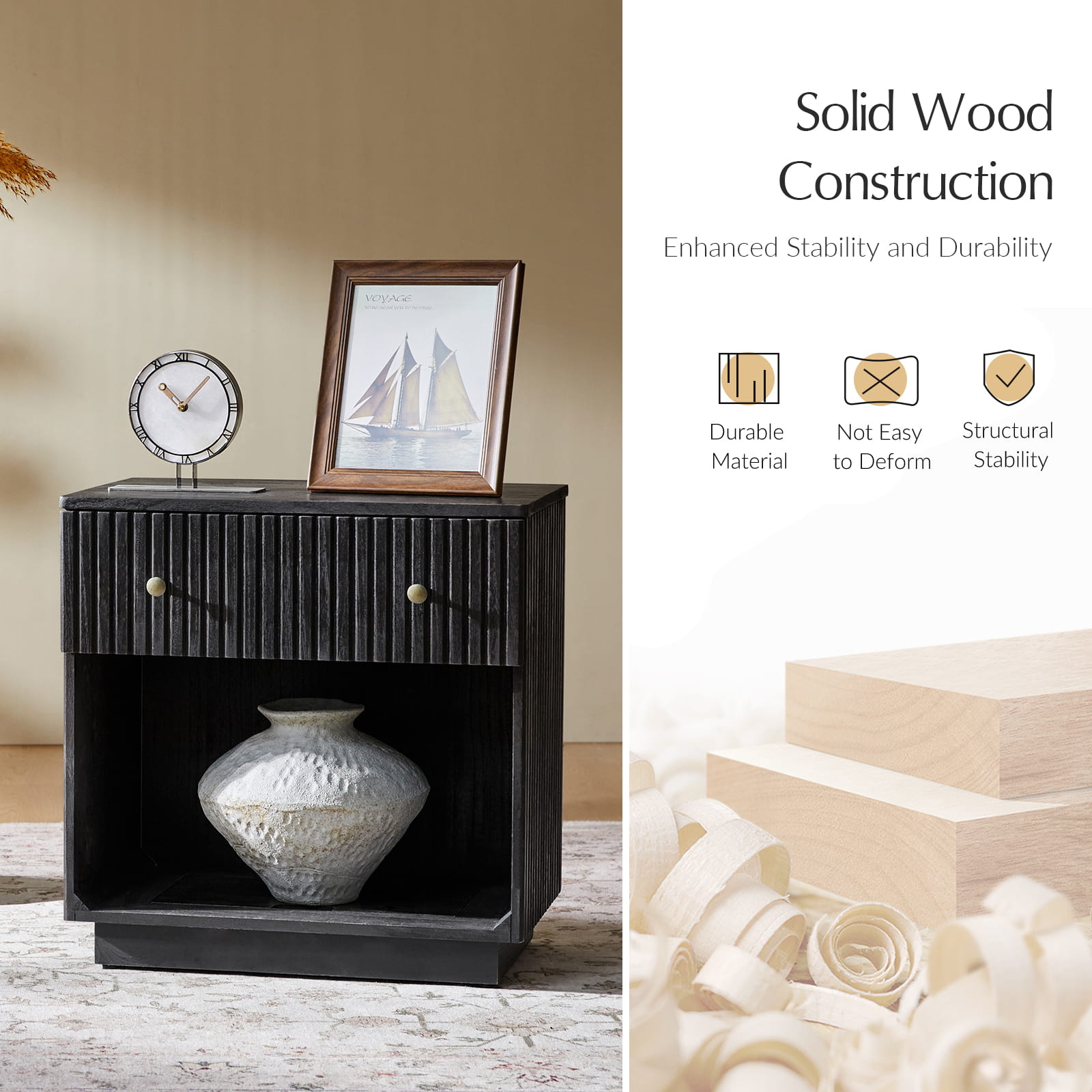 1 Drawer Nightstand with Open Shelf & USB Charging Station - Modern Bedside Table for Small Spaces, Bedroom, Living Room | Optional Types Available