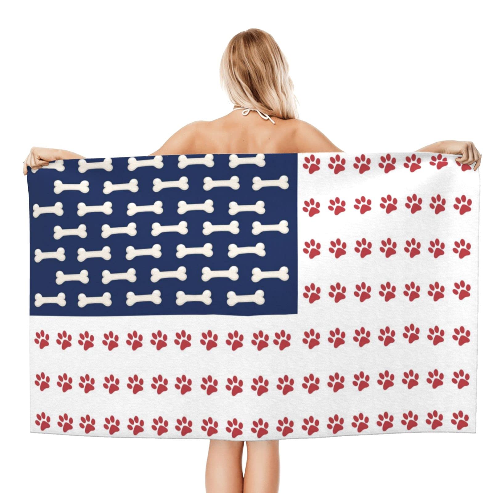 Premium Microfiber Sand-Free Beach Towel with Bone & Paw Prints - 32x52 Inch Oversized Quick Dry Absorbent Towel for Dogs, Pool, Swimming & Bathroom - Perfect for Beach Outings, Pet Grooming & Poolside Relaxation