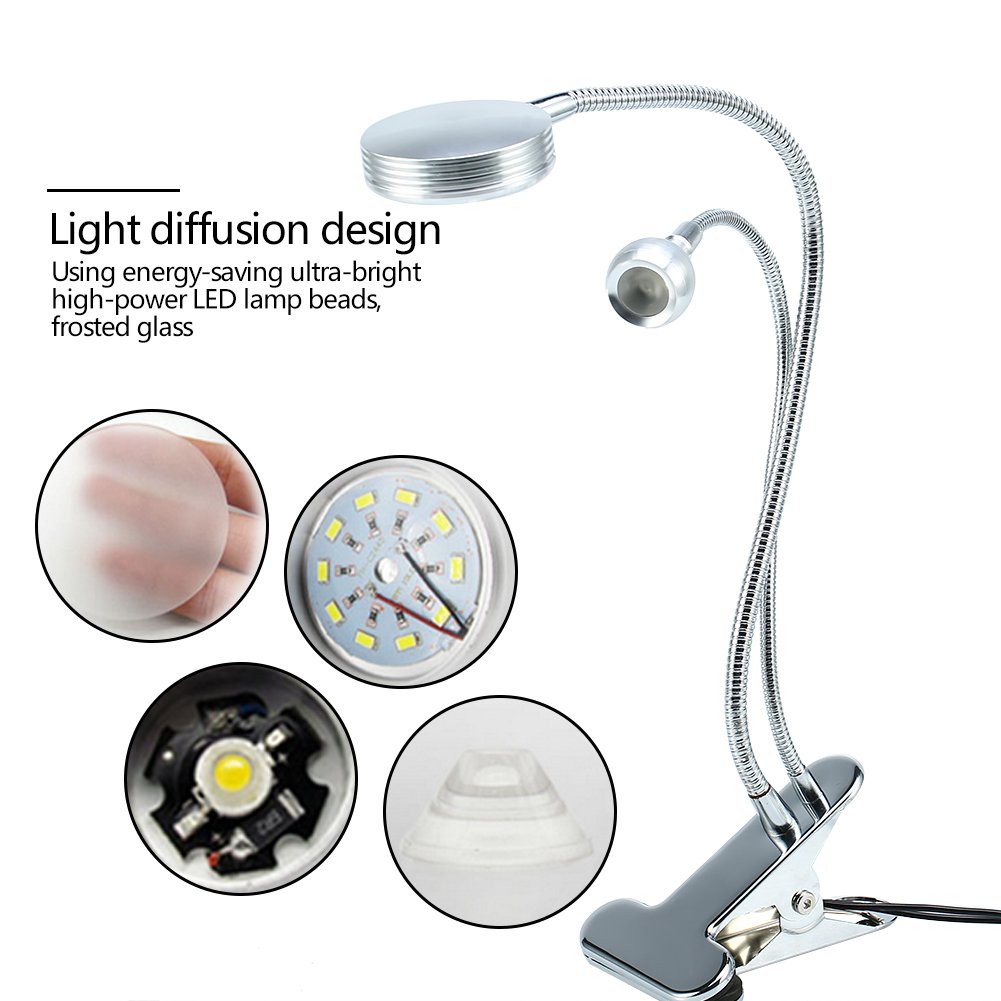 ZJchao Clip On LED Desk Lamp - Adjustable Double Head USB Reading Light with Clamp for Home Office, Makeup, Manicure & Lash Extensions | Portable Task Lighting for Studying, Working & Beauty Care