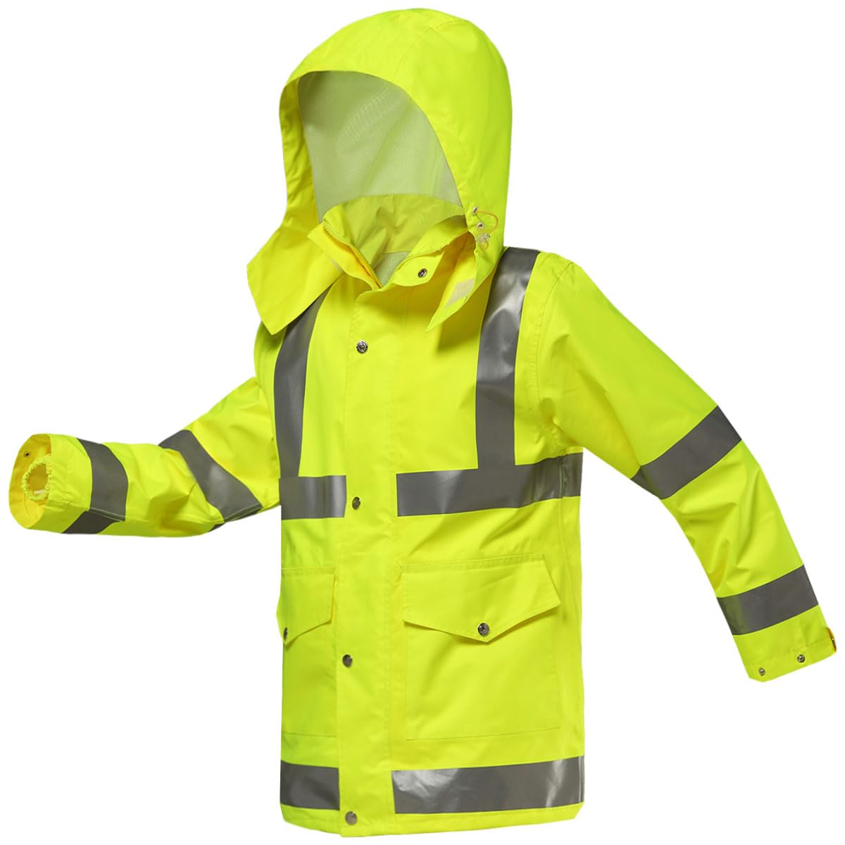 iCreek Reflective Waterproof Rain Jacket for Men & Women - High Visibility Anti-Storm Raincoat with Hood | Perfect for Cycling, Hiking & Outdoor Work in Heavy Rain