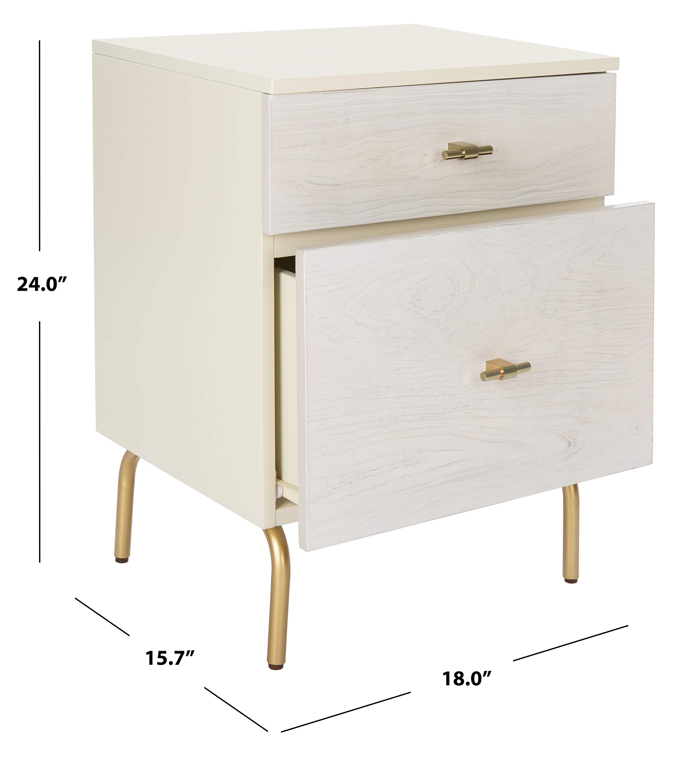 SAFAVIEH Genevieve 2-Drawer Nightstand - Cream & White Washed Wood Bedside Table for Bedroom, Living Room & Office - Compact Storage Furniture with Smooth Gliding Drawers