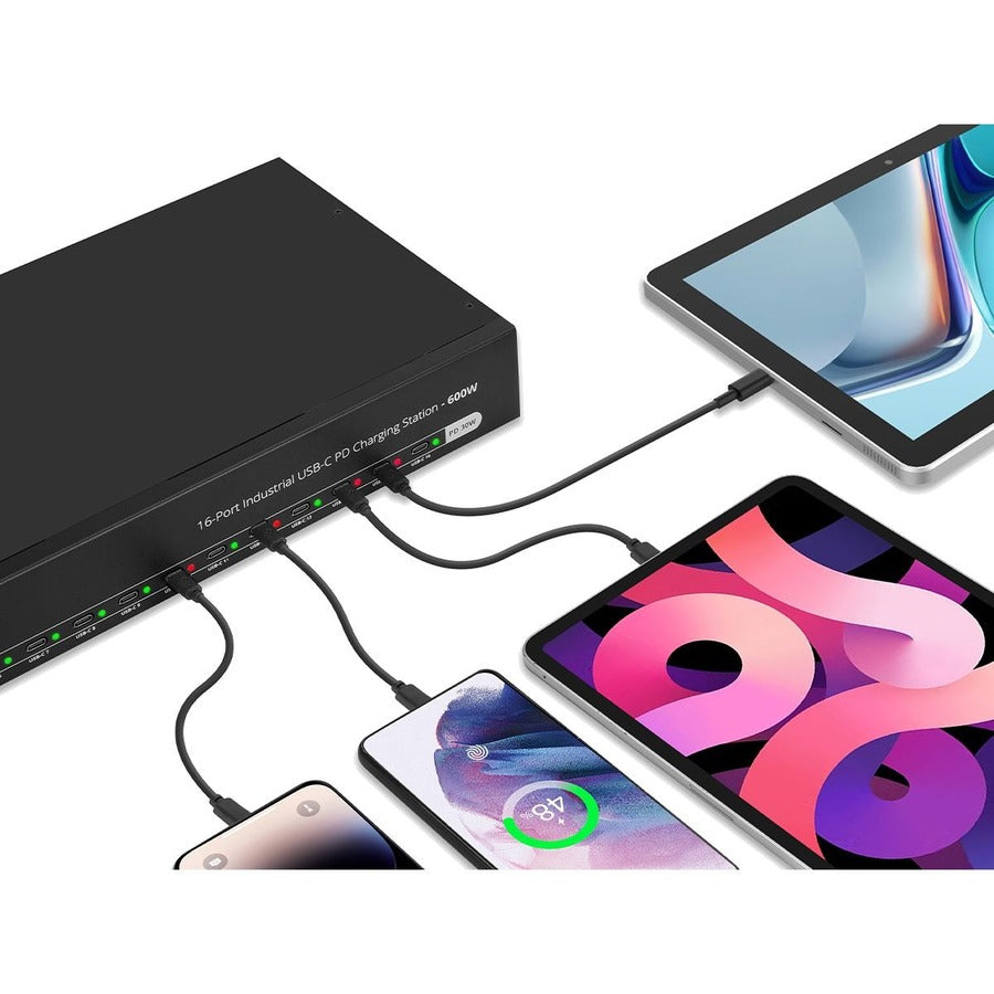 16 Port Industrial USB C PD Charging Station 600W - SIIG Industrial Grade Power Hub for Multiple Devices - Perfect for Offices, Warehouses, and Workshops