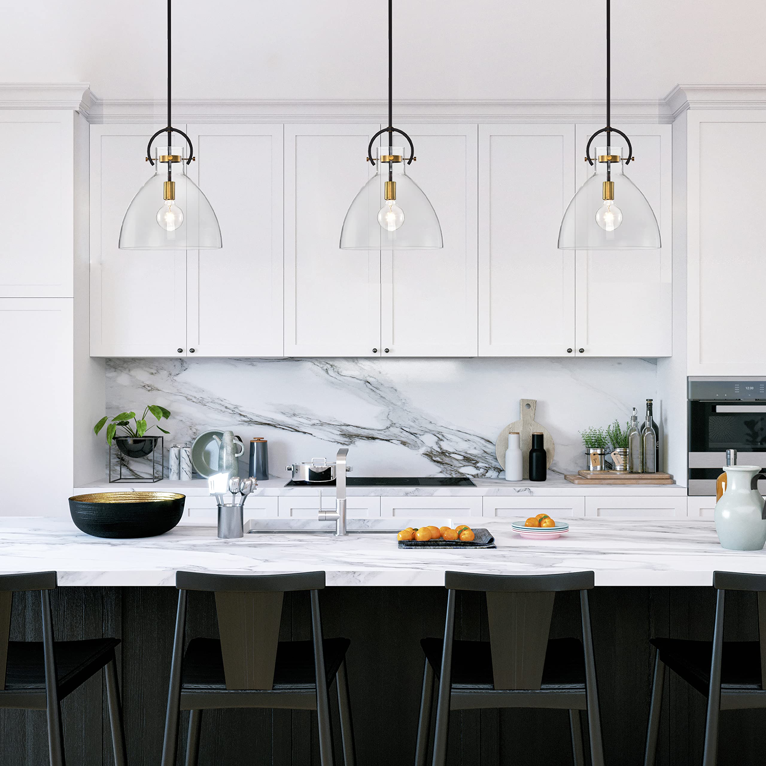 Edvivi 1-Light Oil Rubbed Bronze & Antique Gold Bowl Shaped Clear Glass Pendant Light Fixture - Perfect for Kitchen Island, Dining Room, or Entryway Lighting