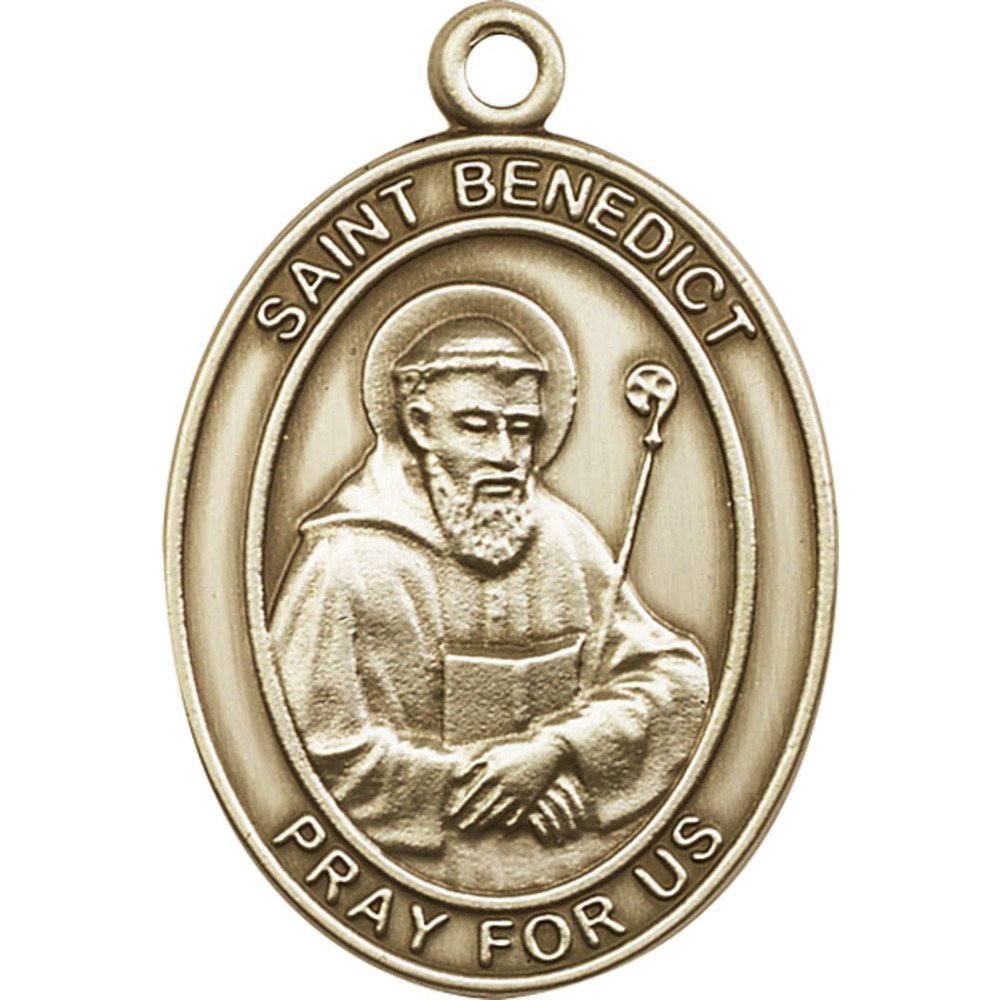 Antique Gold-Plated St. Benedict Keychain - 1 7/8 x 1 1/4 Inches - Religious Jewelry for Protection & Blessings - Perfect for Gifts, Car Keys & Everyday Carry