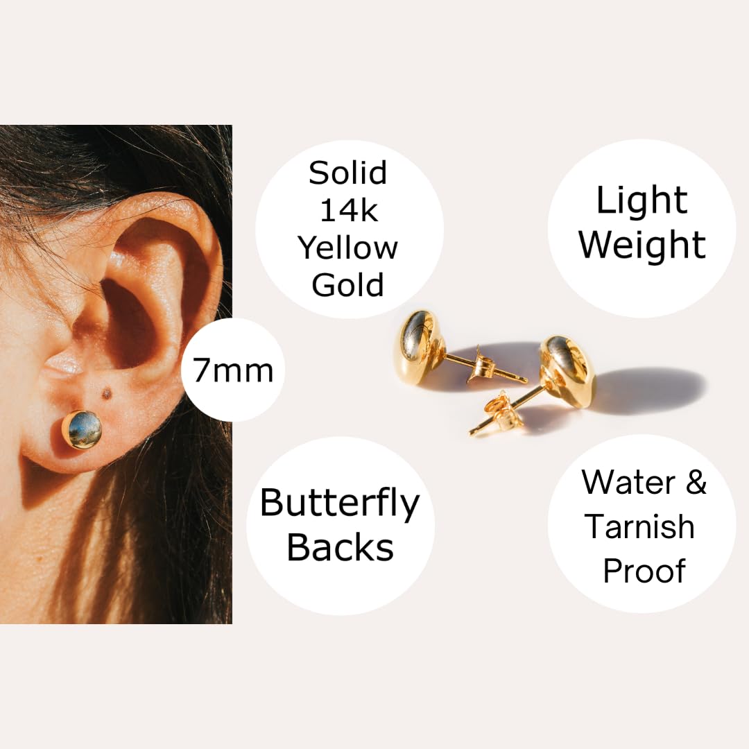 14K Gold Stud Earrings for Women - Butterfly Back Ball Earrings in 3/4/5/6/7/8mm Sizes - Perfect Anniversary, Valentine's Day & Birthday Gift Jewelry - Elegant Everyday Wear & Special Occasion Accessories