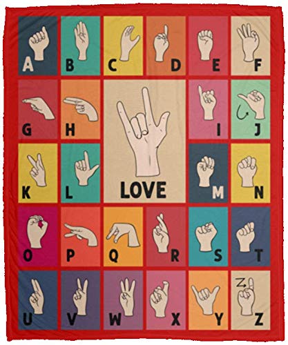 Sign Language Alphabet Love Fleece Blanket - Soft Sherpa & Woven Throw Blanket, 50x60 Inches, Cozy Plush Red Blanket for Couples, Bedroom Decor, Gift Idea & Winter Warmth
