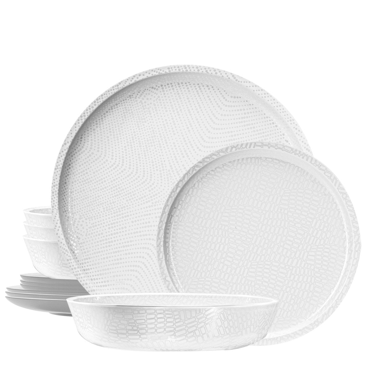 12-Piece White Melamine Dinnerware Set - Durable Plates & Bowls for Outdoor Dining, Picnics, and Camping - Shatterproof Dishware for Restaurants, Parties, and RV Travel