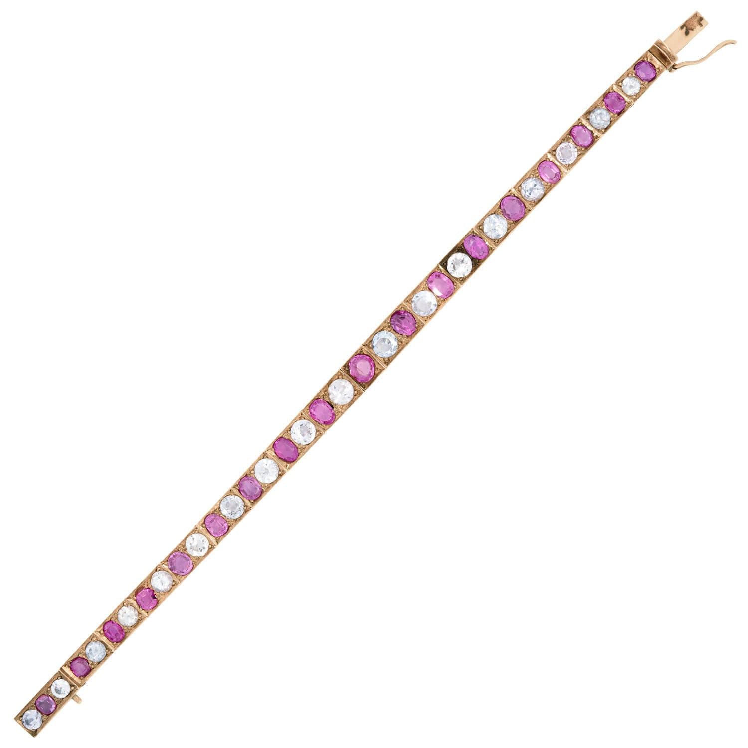 Victorian Style 14k Gold Ruby & Sapphire Line Bracelet for Women - Elegant Jewelry Gift for Wedding, Anniversary & Special Occasions