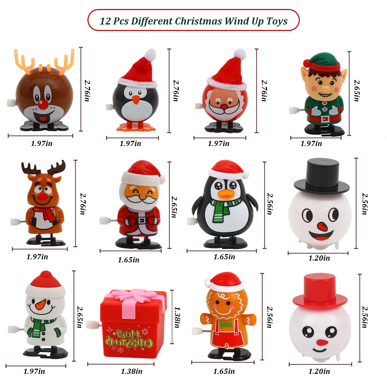 CCINEE 12 Pack Christmas Wind Up Toys - Assorted Clockwork Toys for Stocking Stuffers, Party Favors & Goody Bags | Fun Holiday Gifts for Kids, Classroom Prizes & Christmas Party Games