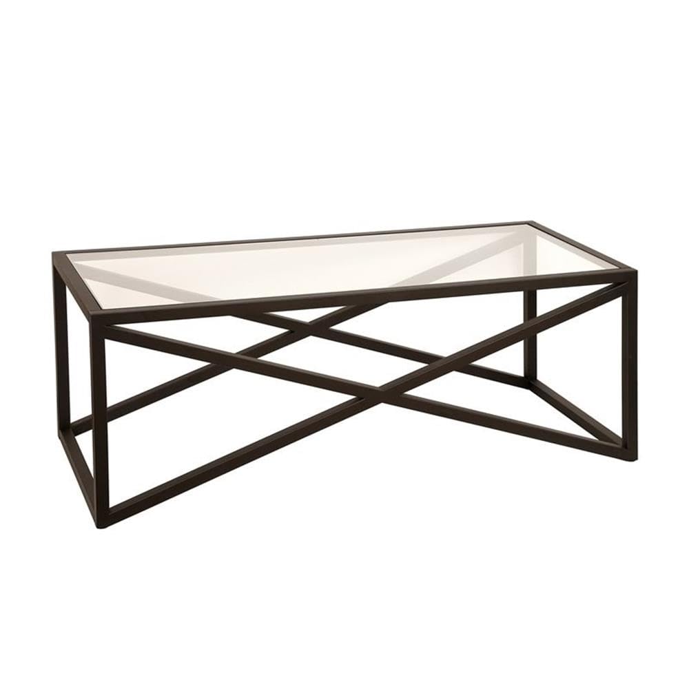 Pemberly Row Modern Black & Bronze Rectangular Coffee Table with Tempered Glass Top - Perfect for Living Room, Lounge & Office Decor