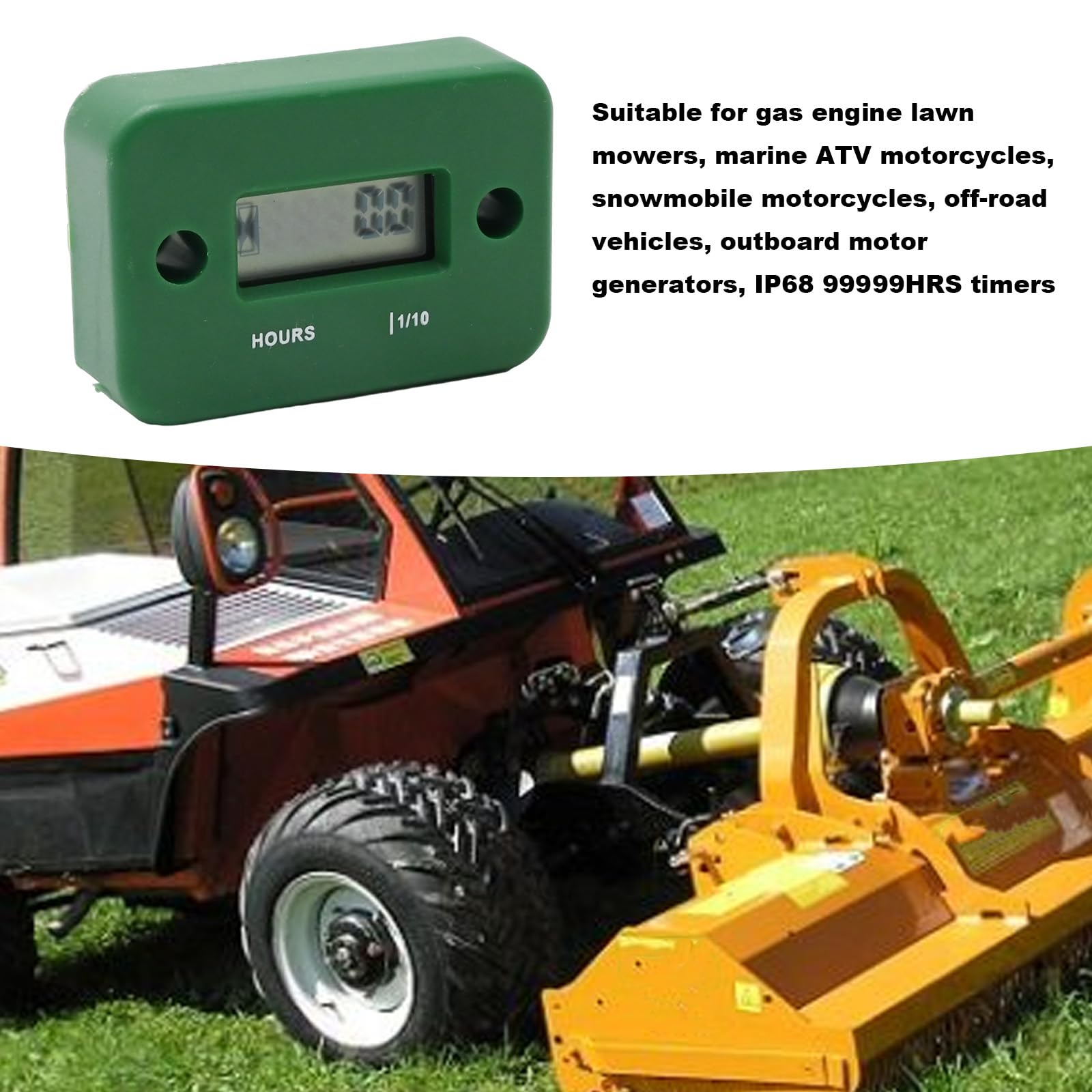 Waterproof Inductive Hour Meter for Dirtbike, Lawn Mower, Motorcycle, Snowmobile, ATV, Boat & Generator - 99999 HRS Green | Track Engine Usage for Maintenance & Performance Monitoring