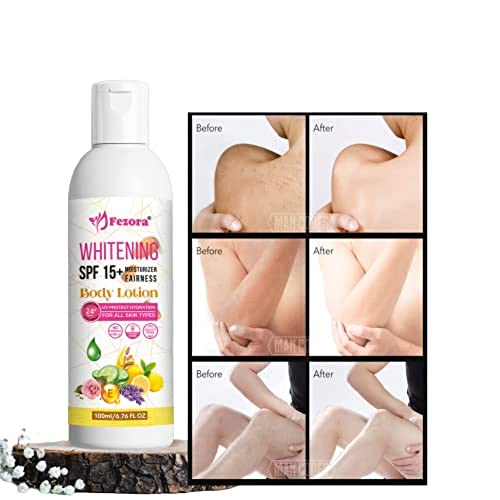 Fezora SPF15+ Whitening & Brightening Body Lotion - Skin Lightening Moisturizer Cream (100ml) | Pack of 1 | For Daily Hydration & Sun Protection | Perfect for Dry Skin & Summer Use