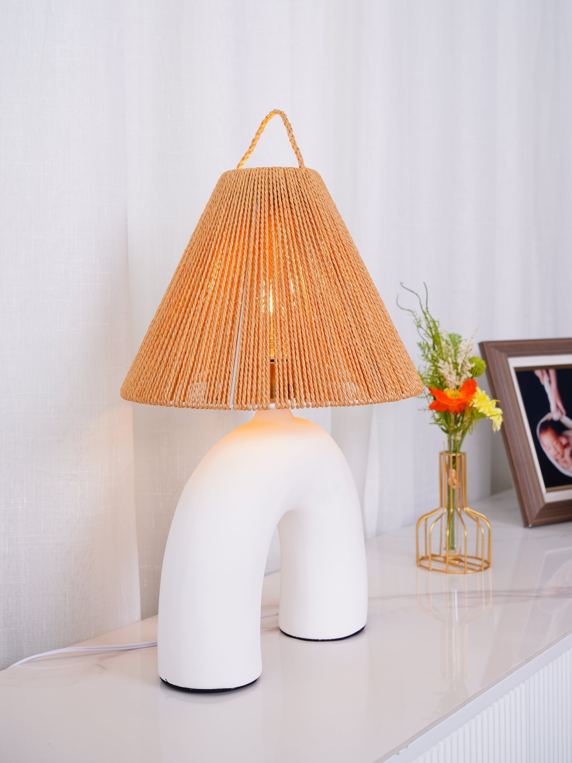 Elegant Arched Table Lamp for Bedroom & Living Room - Modern Touch Light for Home Decor, Reading & Nightstand Use
