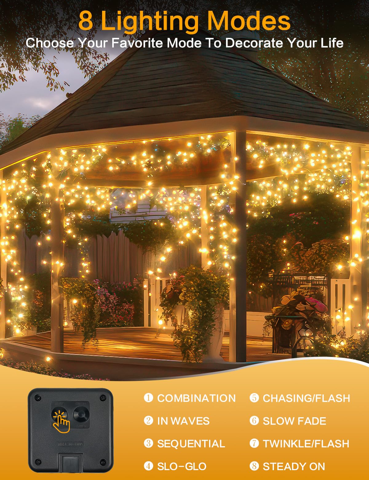 2 Pack 80FT 200LED Solar String Lights Outdoor Waterproof - 8 Modes Fairy Lights with Copper Wire for Garden, Patio, Fence - Perfect for Wedding, Christmas Decorations & Backyard Parties (Warm White)
