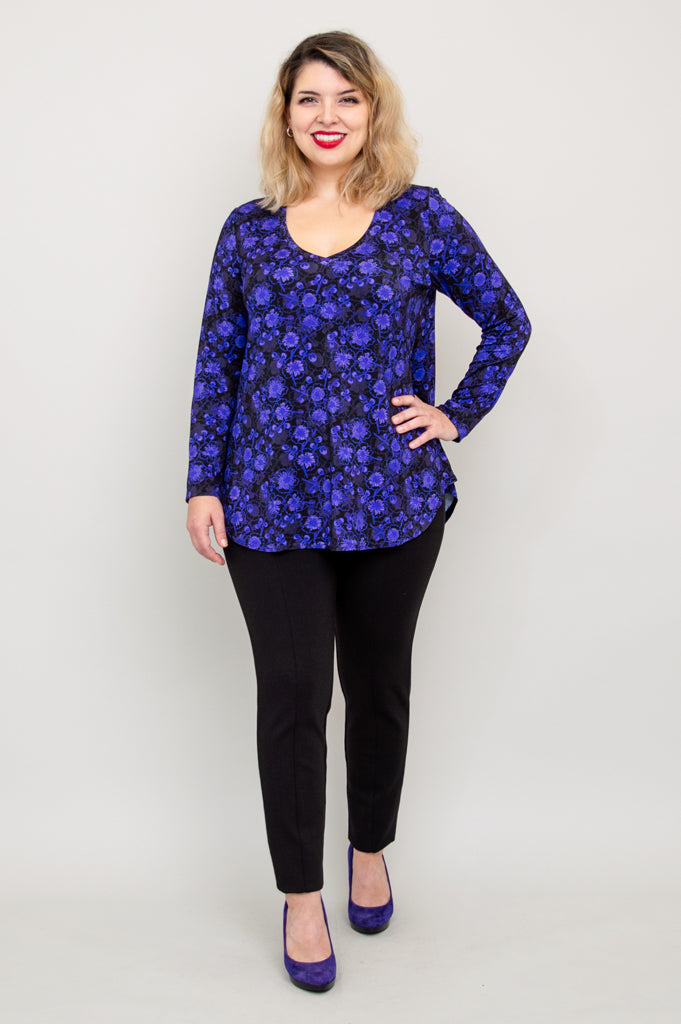 Jackie Long Sleeve Top with Snow Flower and Bamboo Print - Women's Fashion Blouse for Casual Wear & Office Outfits - Final Sale