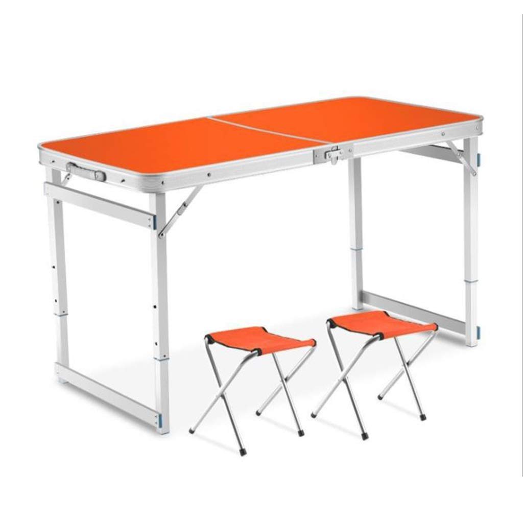 Foldable Aluminum Picnic Table with 2 Stools - Portable Outdoor Camping, Beach, BBQ & Training Table (120x60cm, Orange) - Perfect for Backyard Parties, Tailgating & Picnics