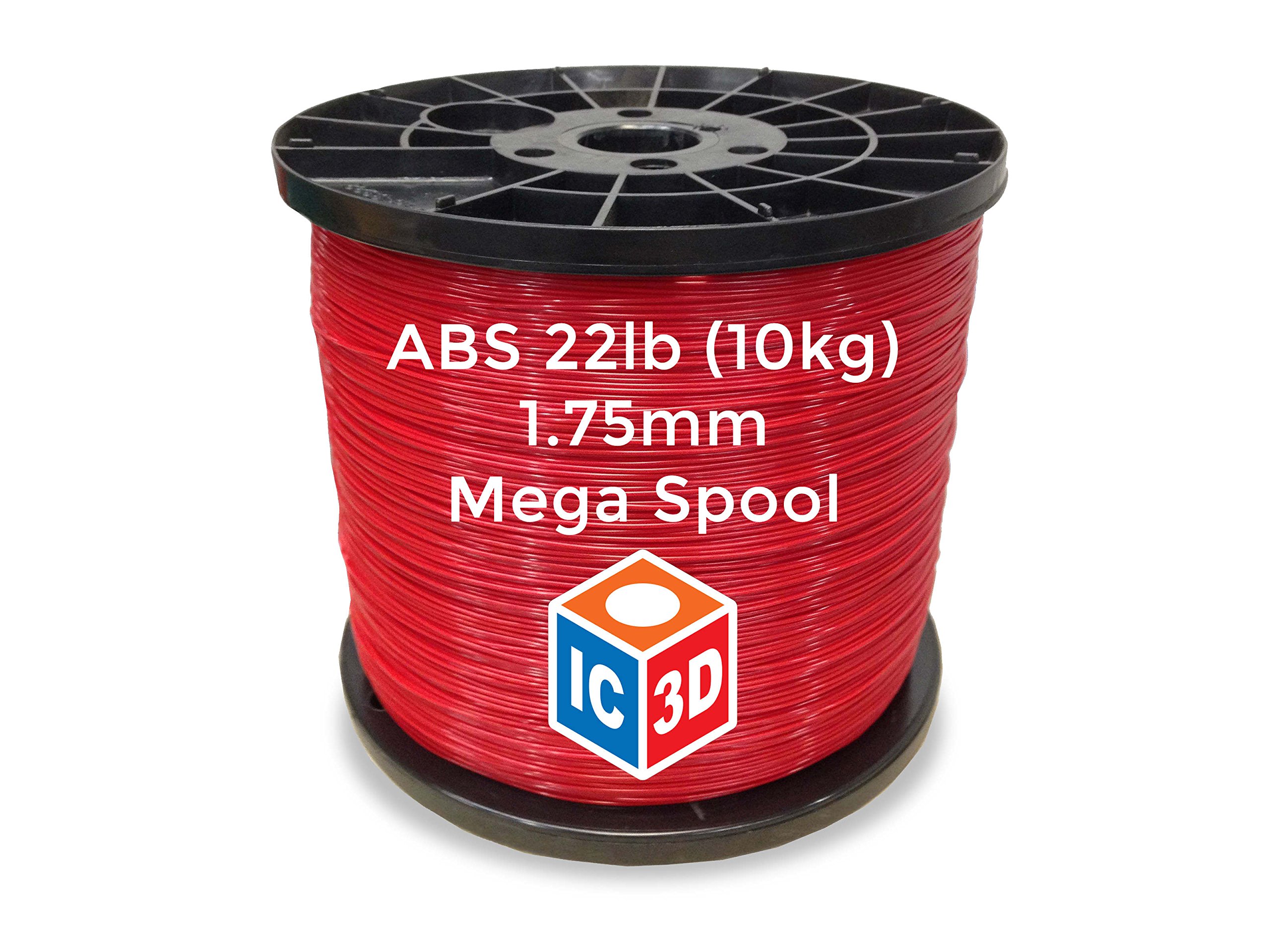 IC3D Red 1.75mm ABS 3D Printer Filament - 10kg Mega Spool | High Precision +/- 0.05mm | Professional Grade 3D Printing Material | Made in USA | Perfect for Large-Scale 3D Printing Projects, Prototyping & Industrial Applications