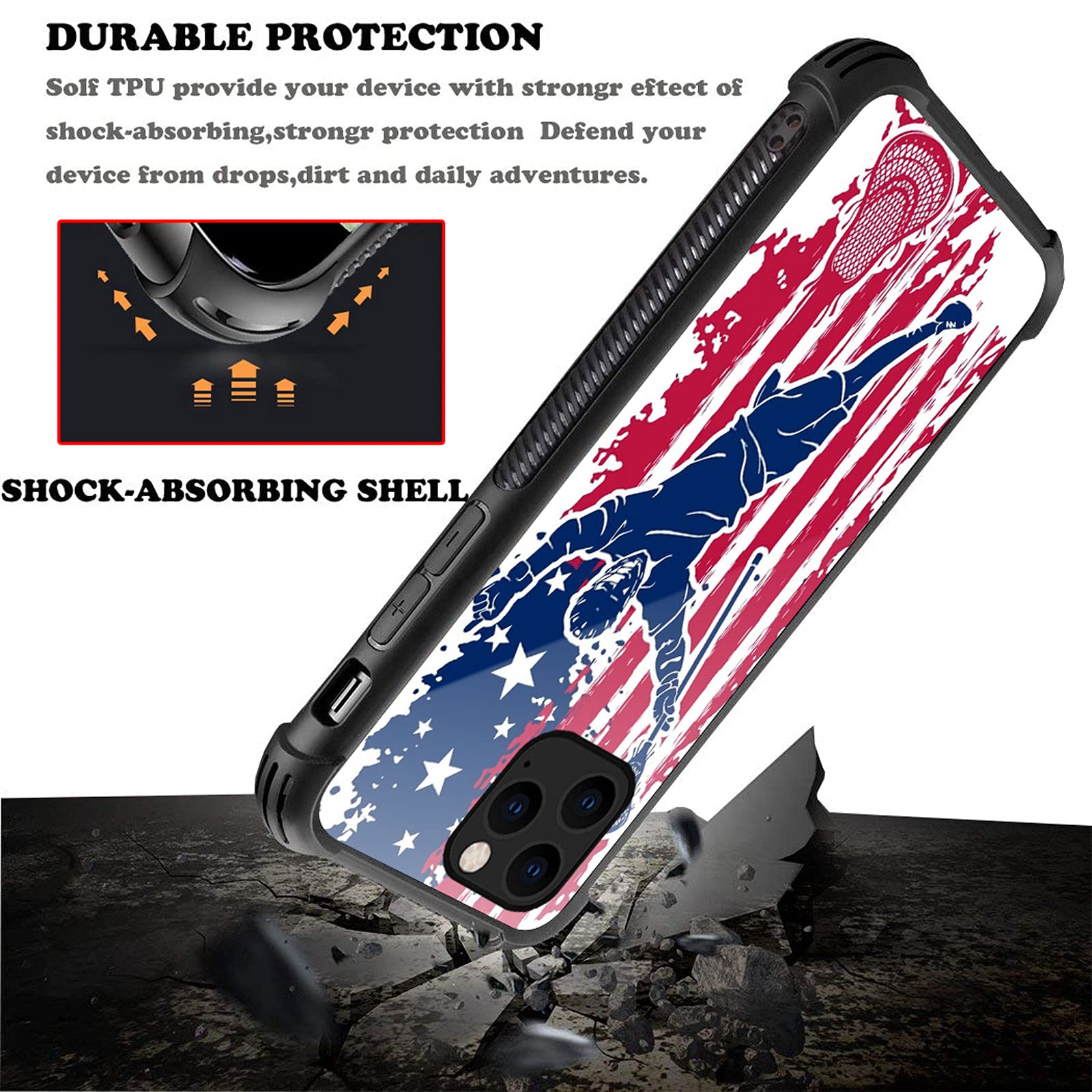Shockproof iPhone 12 Mini Case with American Flag Lacrosse Design - Anti-Scratch Hard PC Back Cover for Girls | Perfect for Sports, School & Everyday Protection