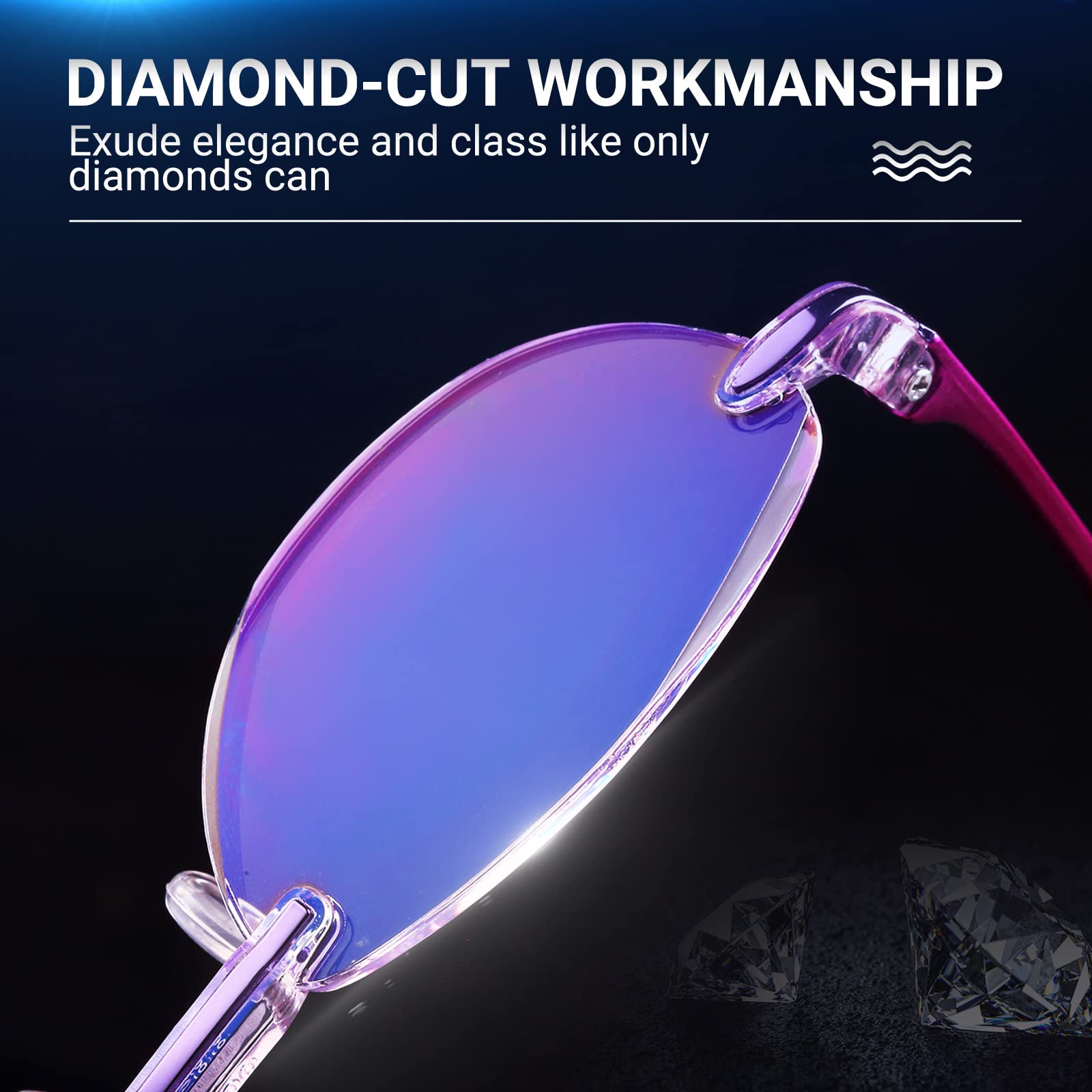 TERAISE Blue Light Blocking Reading Glasses for Women - Anti-Fatigue Computer Glasses with Diamond-Cut Design - Perfect for Office Work, Screen Time & Reading Books