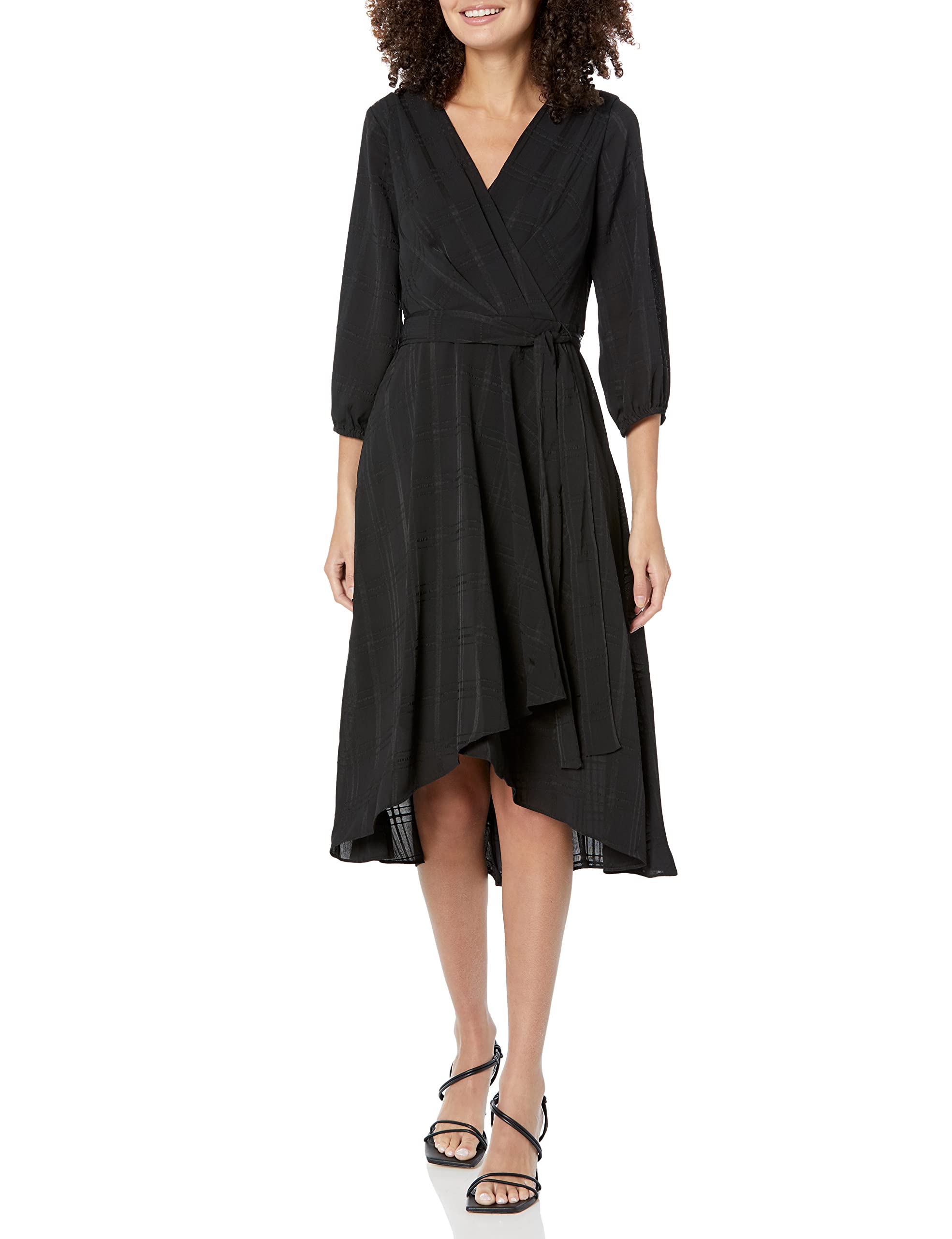 Tommy Hilfiger Women's Asymmetrical Hem Faux Wrap Dress - Elegant Flowy Midi Dress for Work, Party & Special Occasions | Plus Size Options Available