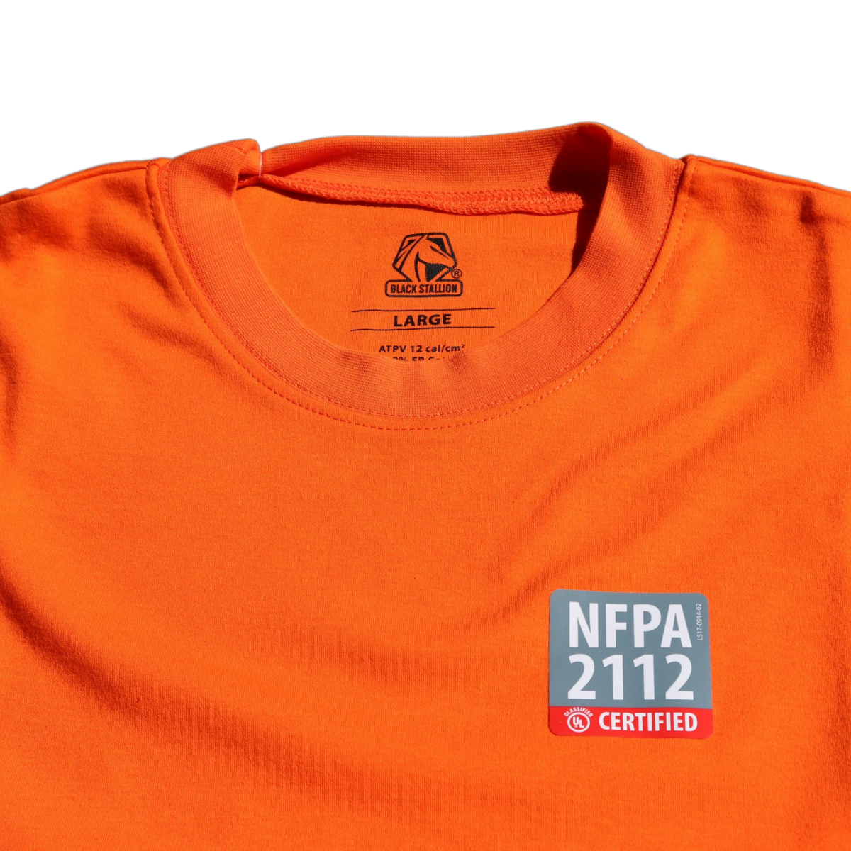 Black Stallion FR Cotton Knit 7 oz Long Sleeve T-Shirt in Safety Orange (TF2510 OR) - Flame Resistant Workwear for Construction & Industrial Safety