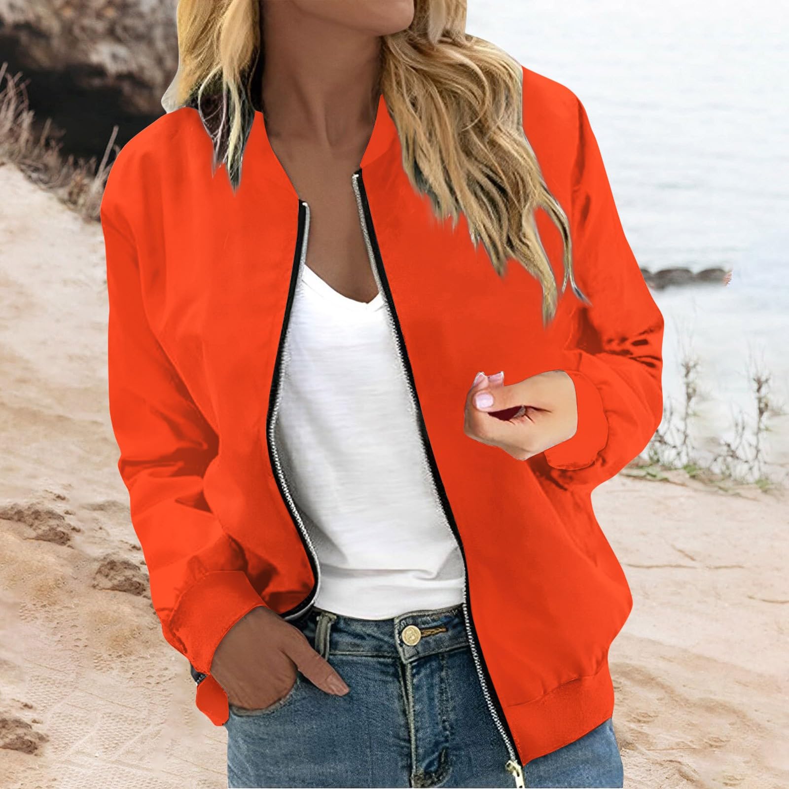 Women's Floral Zip Up Bomber Jacket - Lightweight Spring Long Sleeve Coat with Stand Collar - Casual Short Outerwear Tops for Daily Wear, Date Night & Outdoor Activities