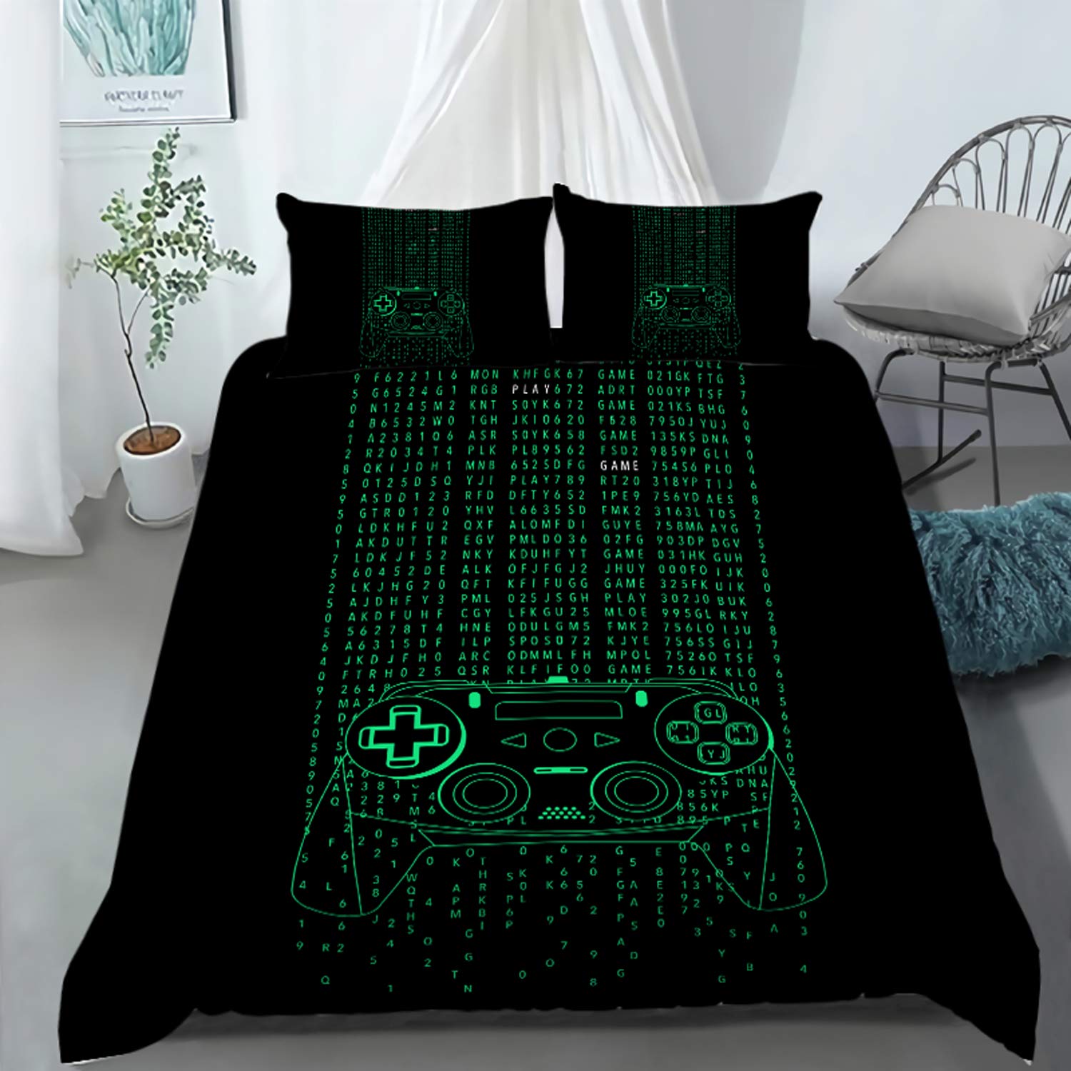 AILONEN Gaming Bedding Set for Boys - Twin Size Duvet Cover with 2 Pillow Shams - Video Game Themed Comforter Set for Teen Bedroom - Perfect for Gamers & Gamepad Controller Fans - Great for Gaming Rooms, Sleepovers & Teen Decor