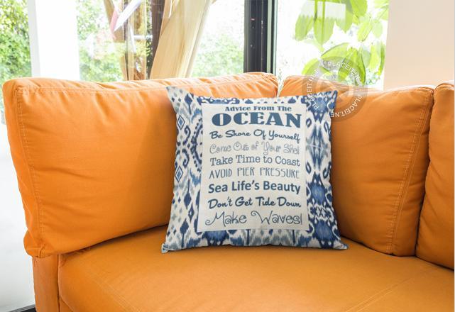 Blue Ocean Sign Decorative Pillow Cover - Soft & Stylish Throw Pillow Case for Couch, Bed, Sofa - Perfect for Coastal, Beach, Nautical Home Decor