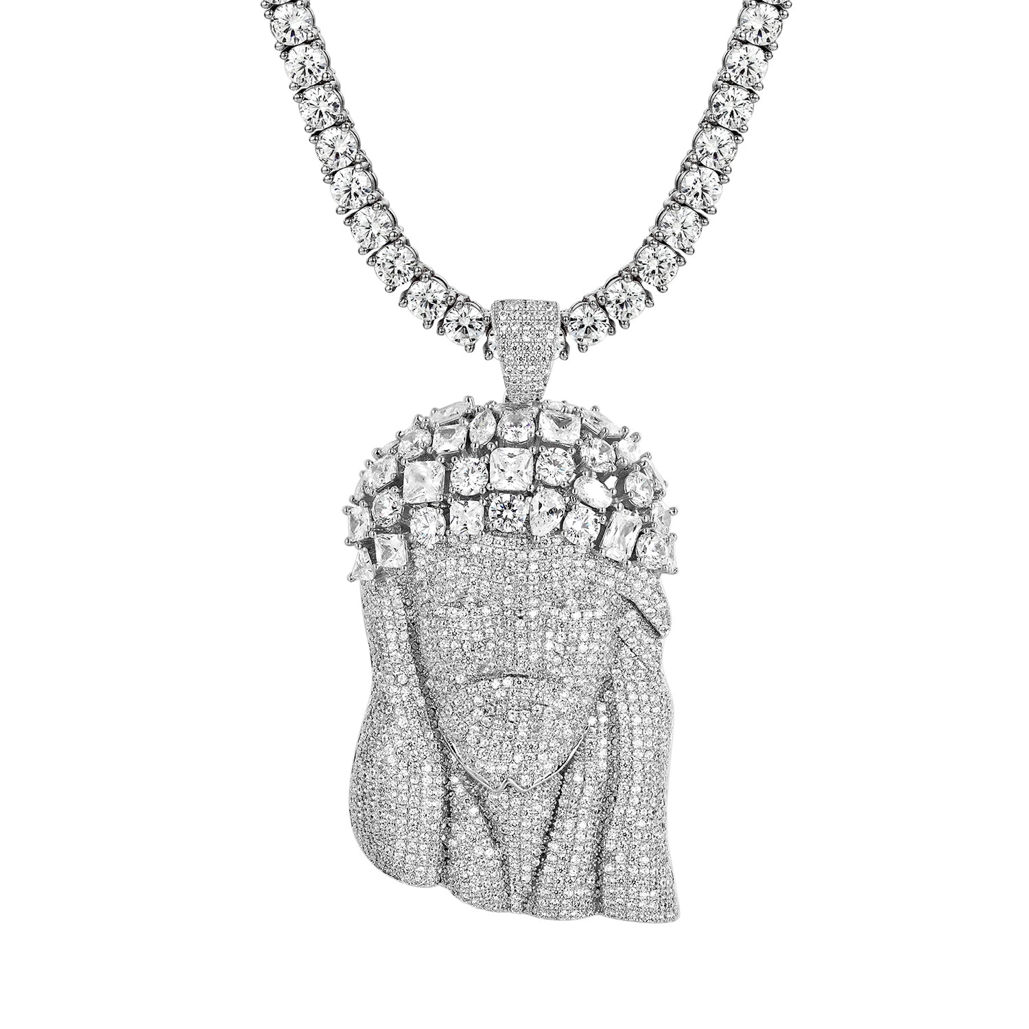 Custom Jesus Head Solitaire Pendant Tennis Chain - Religious Jewelry for Men & Women - Perfect for Gifts, Church, and Everyday Wear