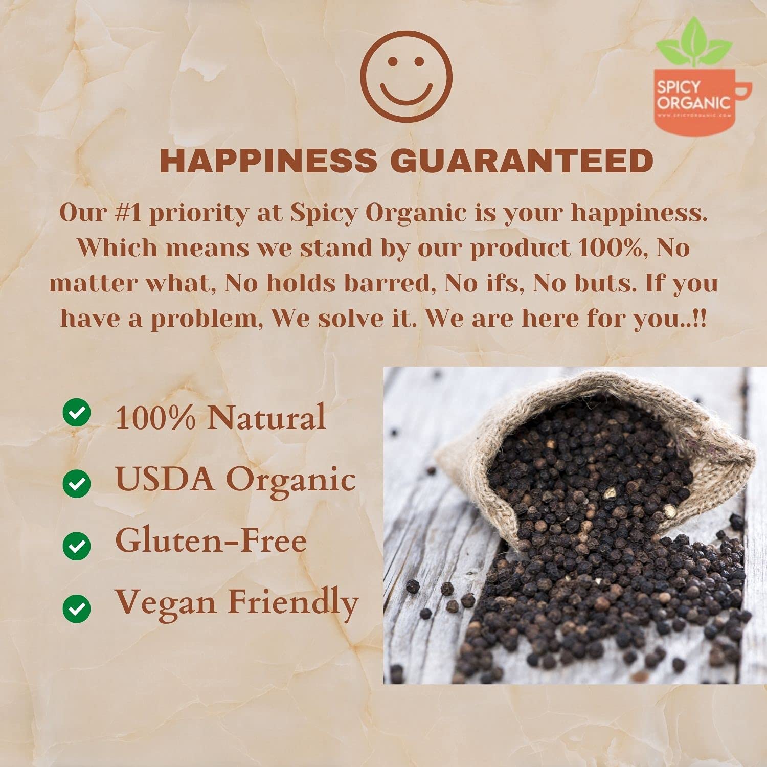 SPICY ORGANIC Black Peppercorns 16oz - Whole Fresh Premium Ceylon Black Pepper for Grinder Refill | USDA Certified Organic, Gluten-Free, Kosher | Perfect for Cooking, Seasoning & Gourmet Dishes
