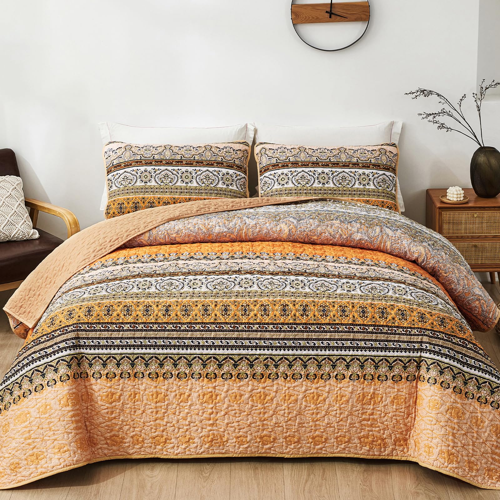 WONGS BEDDING Orange Boho Quilt Queen Size (96