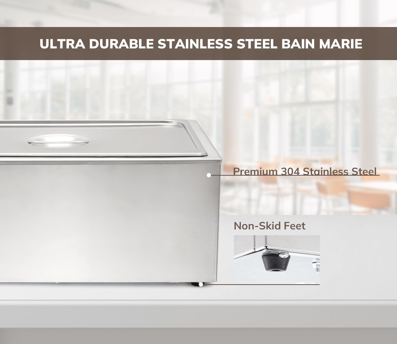 Commercial Grade Stainless Steel Bain Marie Buffet Food Warmer - 1 Section with Tap for Catering, Restaurants & Buffets | Keep Food Hot for Events, Parties & Banquets