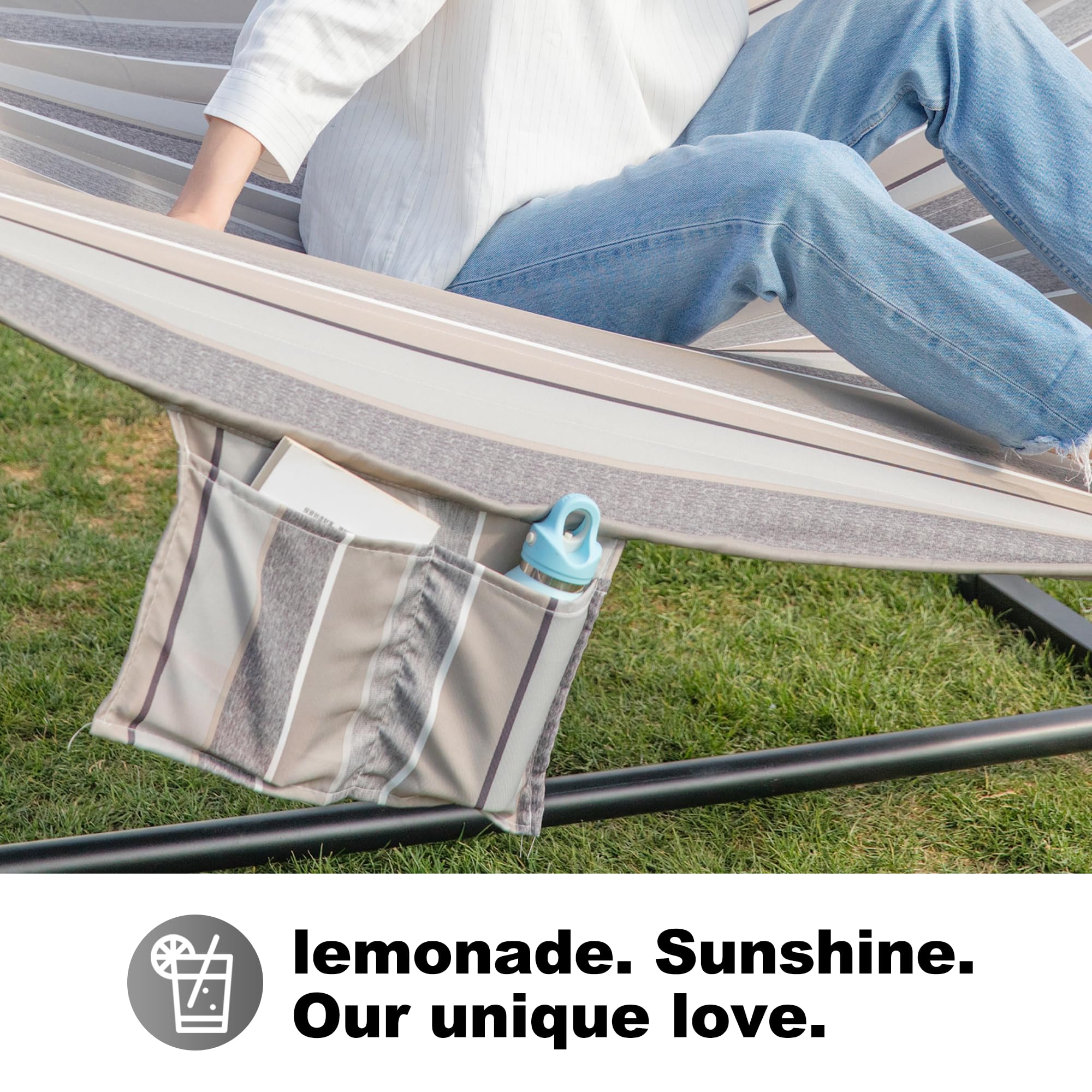 2 Person Hammock with Stand - 12ft Heavy Duty Steel Frame, Double Quilted Outdoor Hammock with XL Removable Pillow & Side Pockets - Indoor/Outdoor Use for Backyard, Camping, Beach - Supports 475 lbs (Peace Dove)