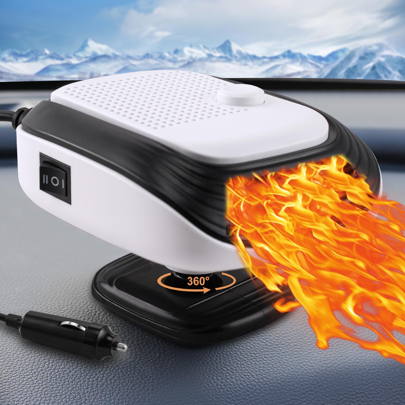 Upgraded 12V 120W Portable Car Heater & Defroster - 360° Adjustable Speed Fan with Cigarette Lighter Plug for Fast Heating/Cooling | Perfect for Winter Defrosting & Summer Cooling in Cars, Trucks & RVs