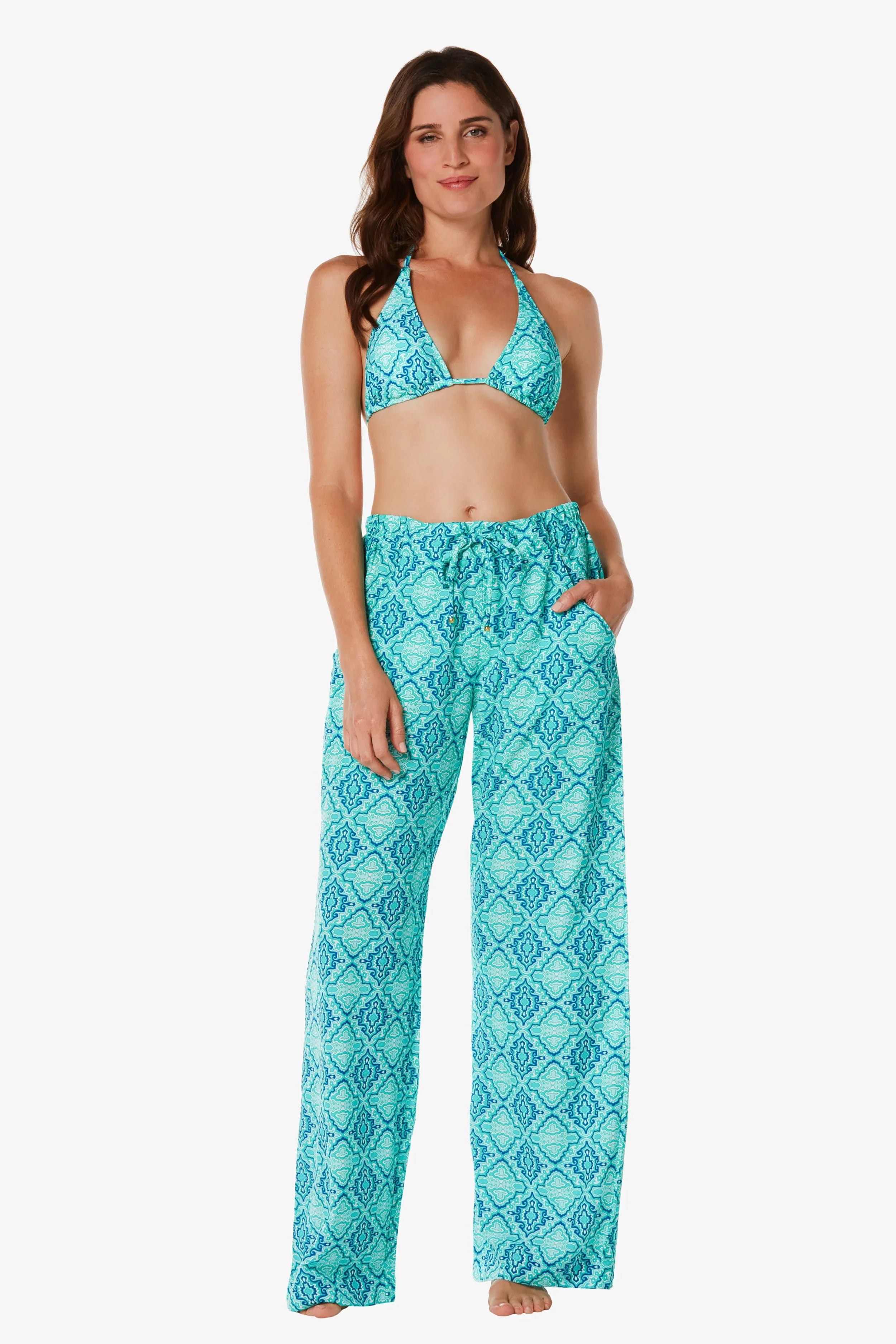Seaside Pant - Marbella Tile Print Beach Pants for Women | Comfortable & Stylish Summer Wear | Perfect for Vacations, Poolside Lounging & Beach Outings