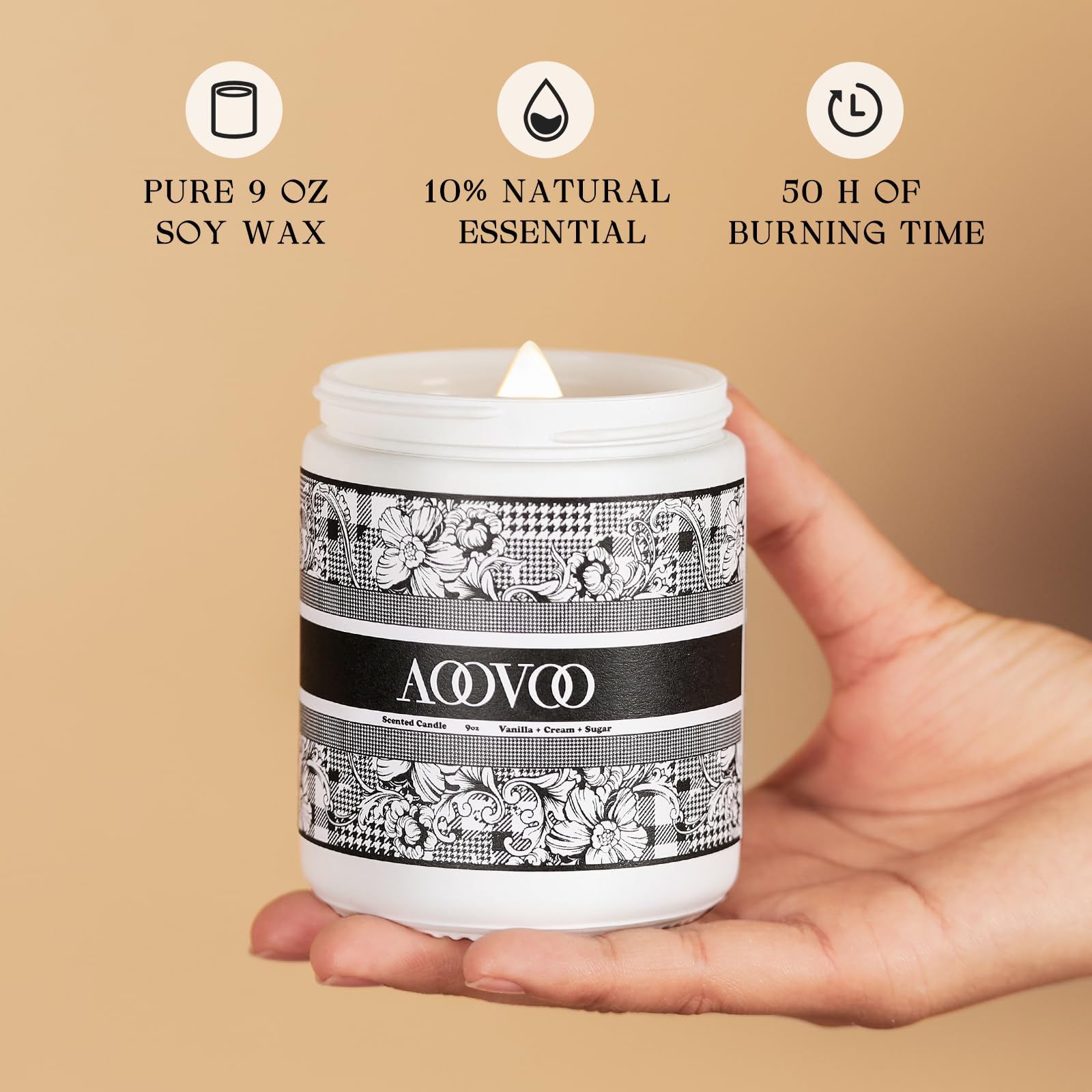 AOOVOO Wood Wick Scented Candles - Vanilla & Cream Soy Candles for Relaxation & Gifts